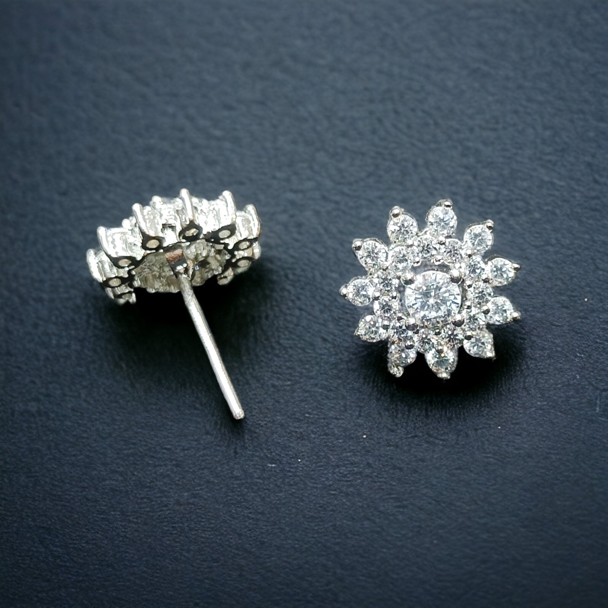 FW Rhodium Plated CZ AD Stud Earring