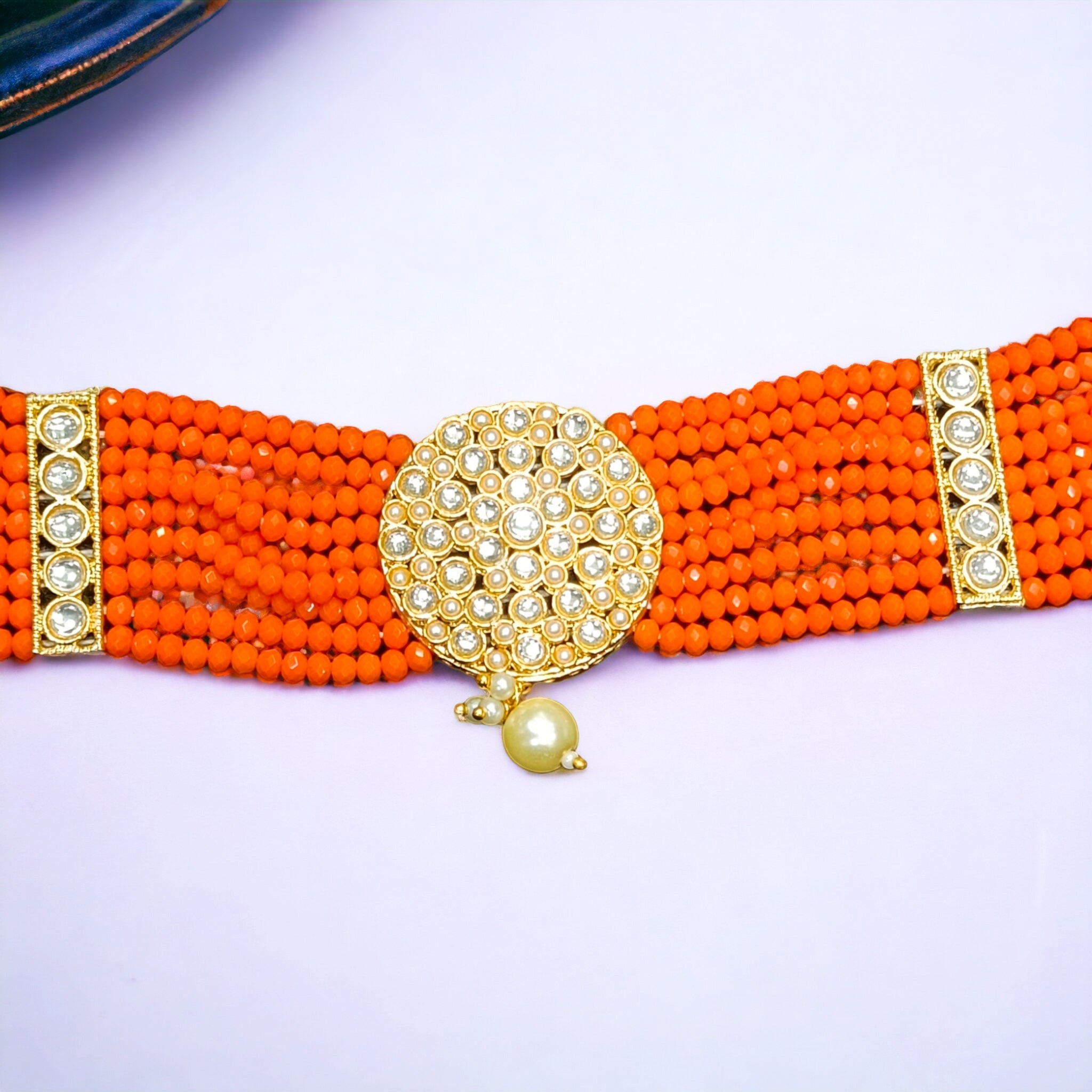 FW Premium Orange Choker Necklace with Earrings