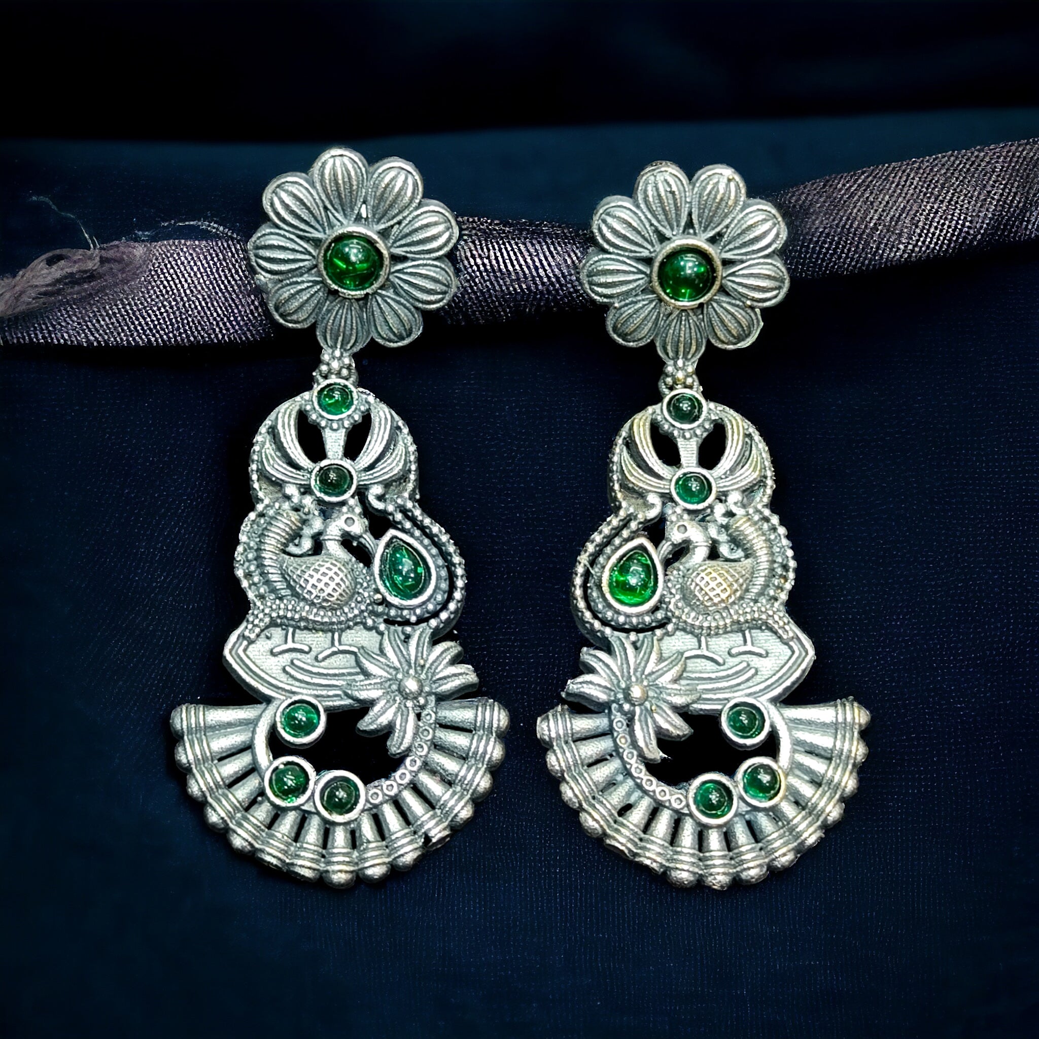 FW German Silver Green Oxidized Earring