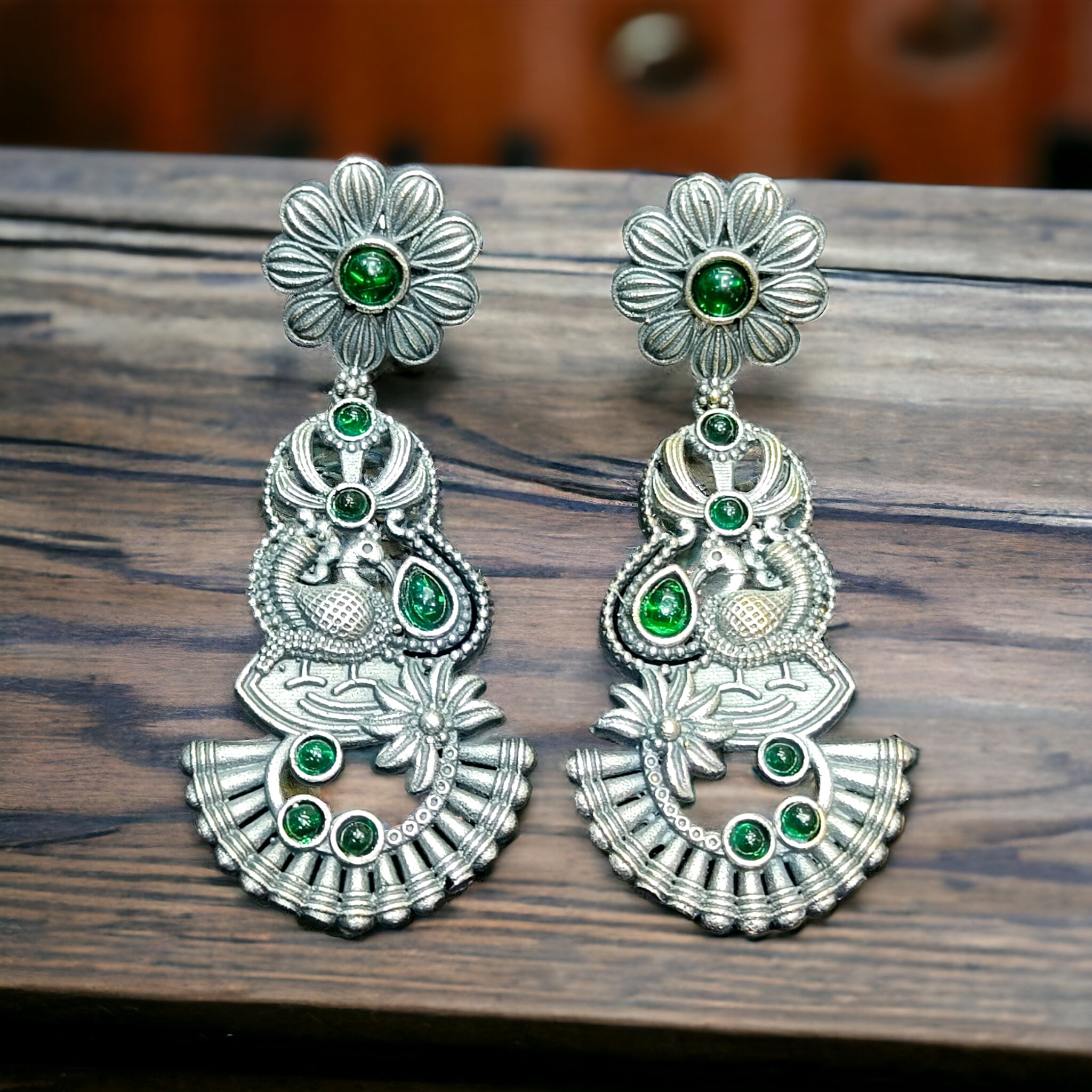 FW German Silver Green Oxidized Earring