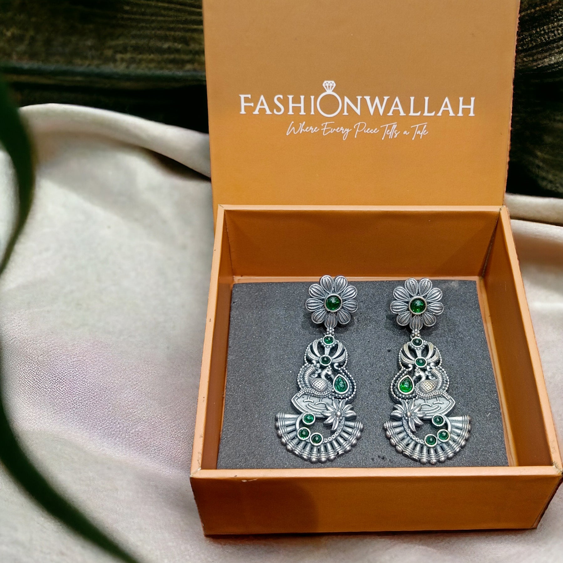 FW German Silver Green Oxidized Earring