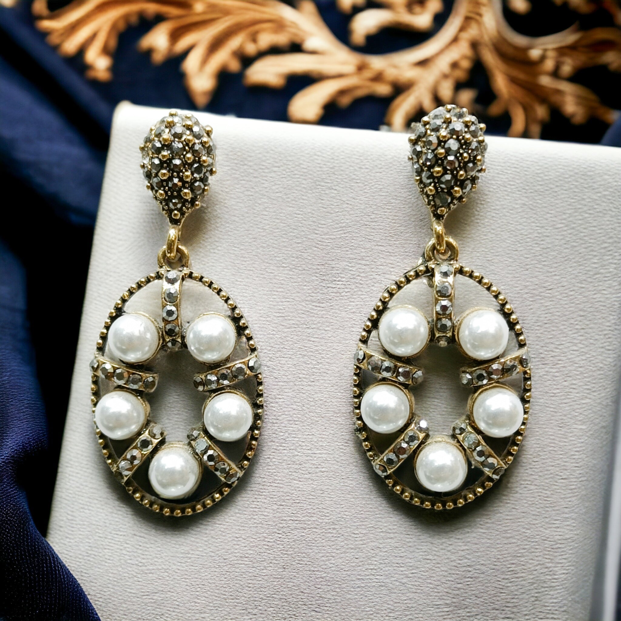 FW German Silver Oxidized Pearl Earring