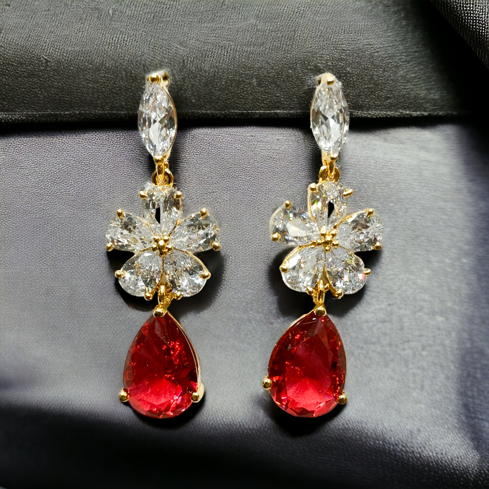 FW Gold Plated CZ Stone Red Western Dangling Earring