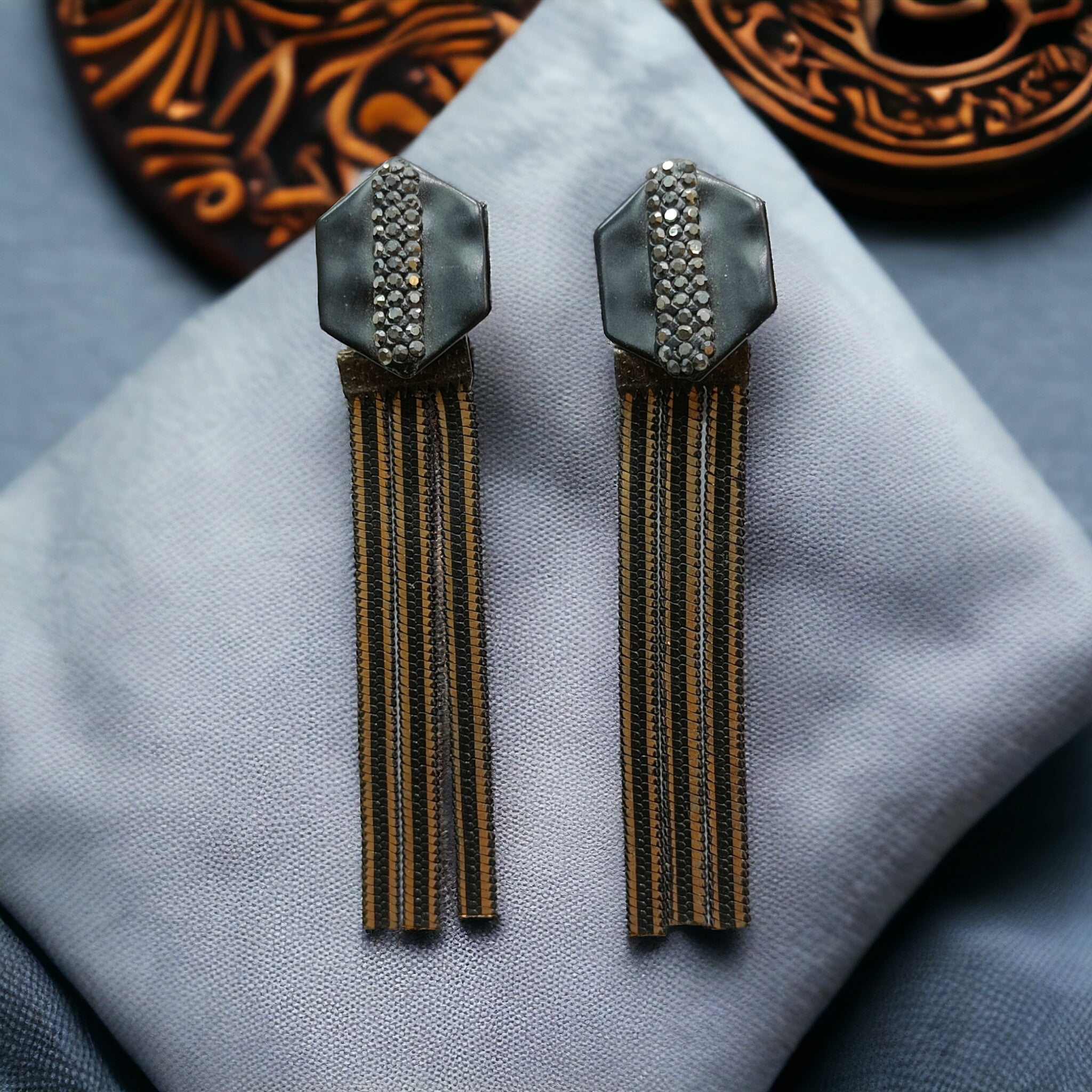 FW Black Long Western Earring