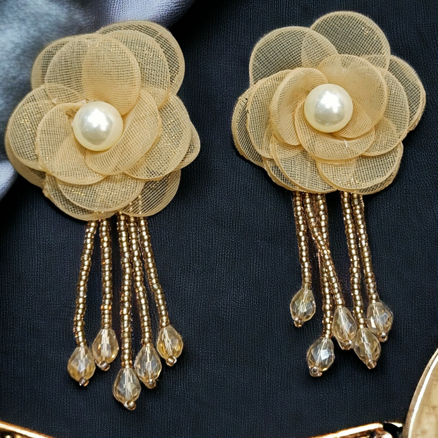 FW Orgenza Flower Western Dangling Earring With White Pearl