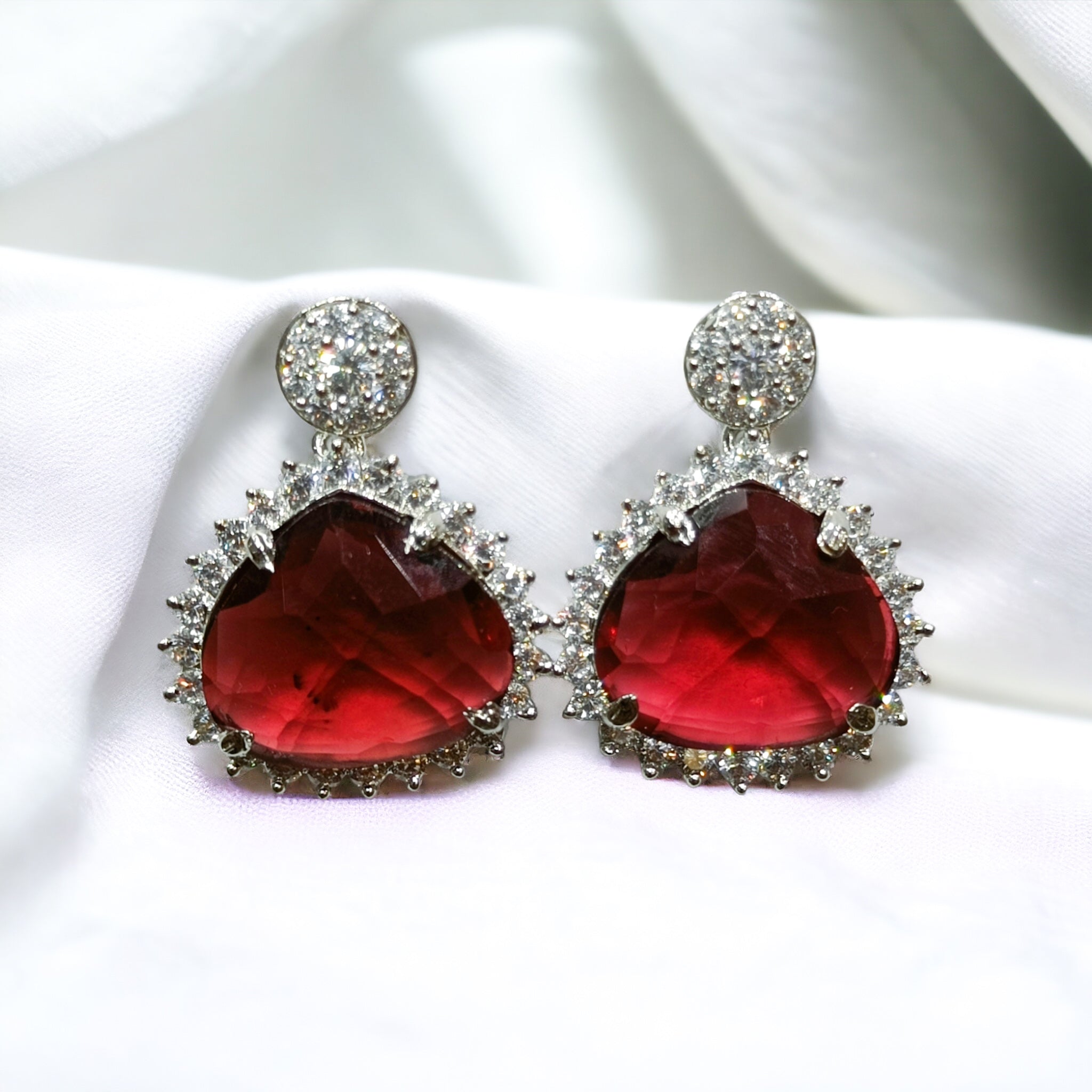 FW Premium Rhodium Plated Maroon CZ Stone Rhodium Plated Western Earring