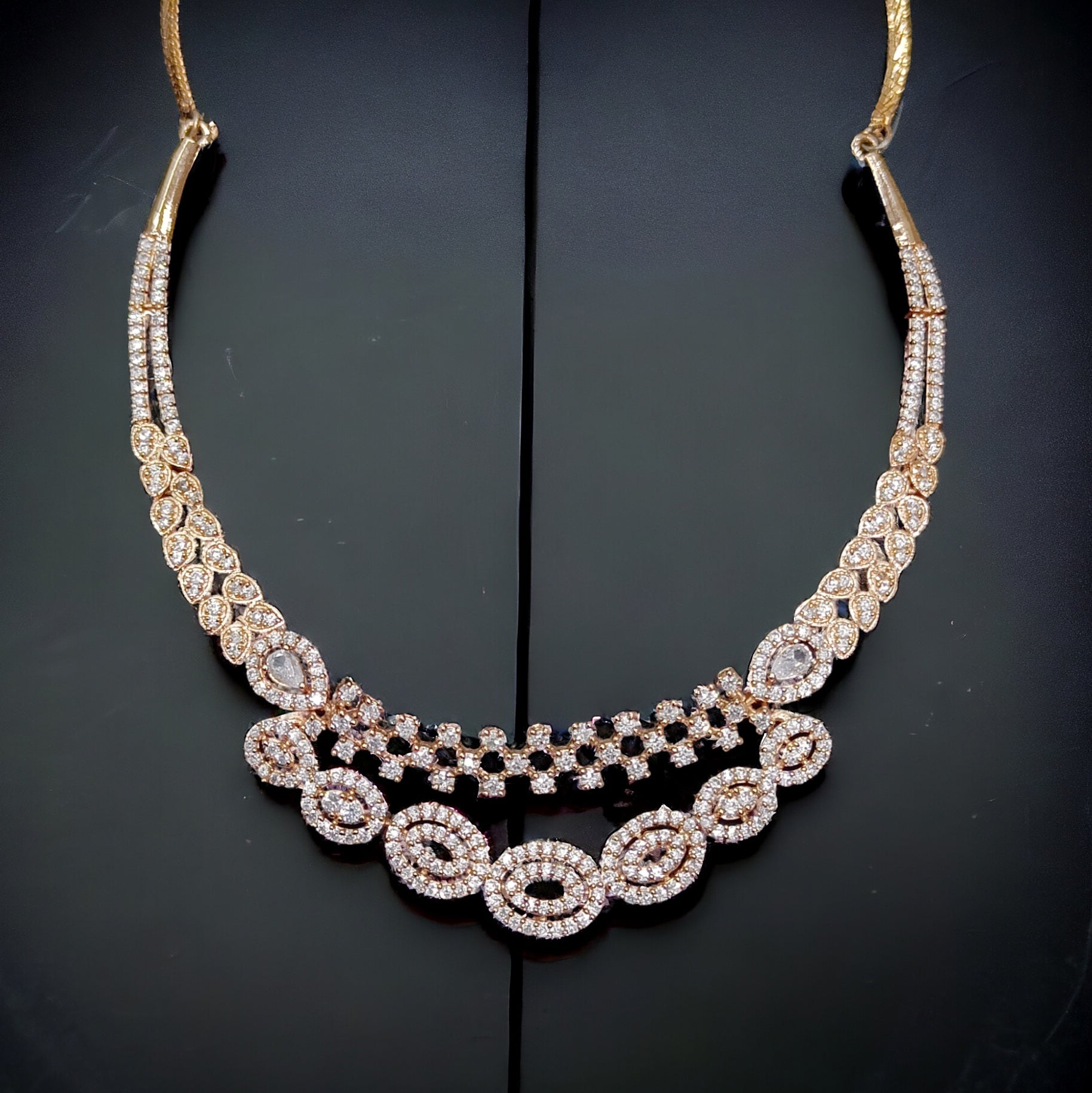 Rose Gold Plated CZ Stone Necklace with Earring