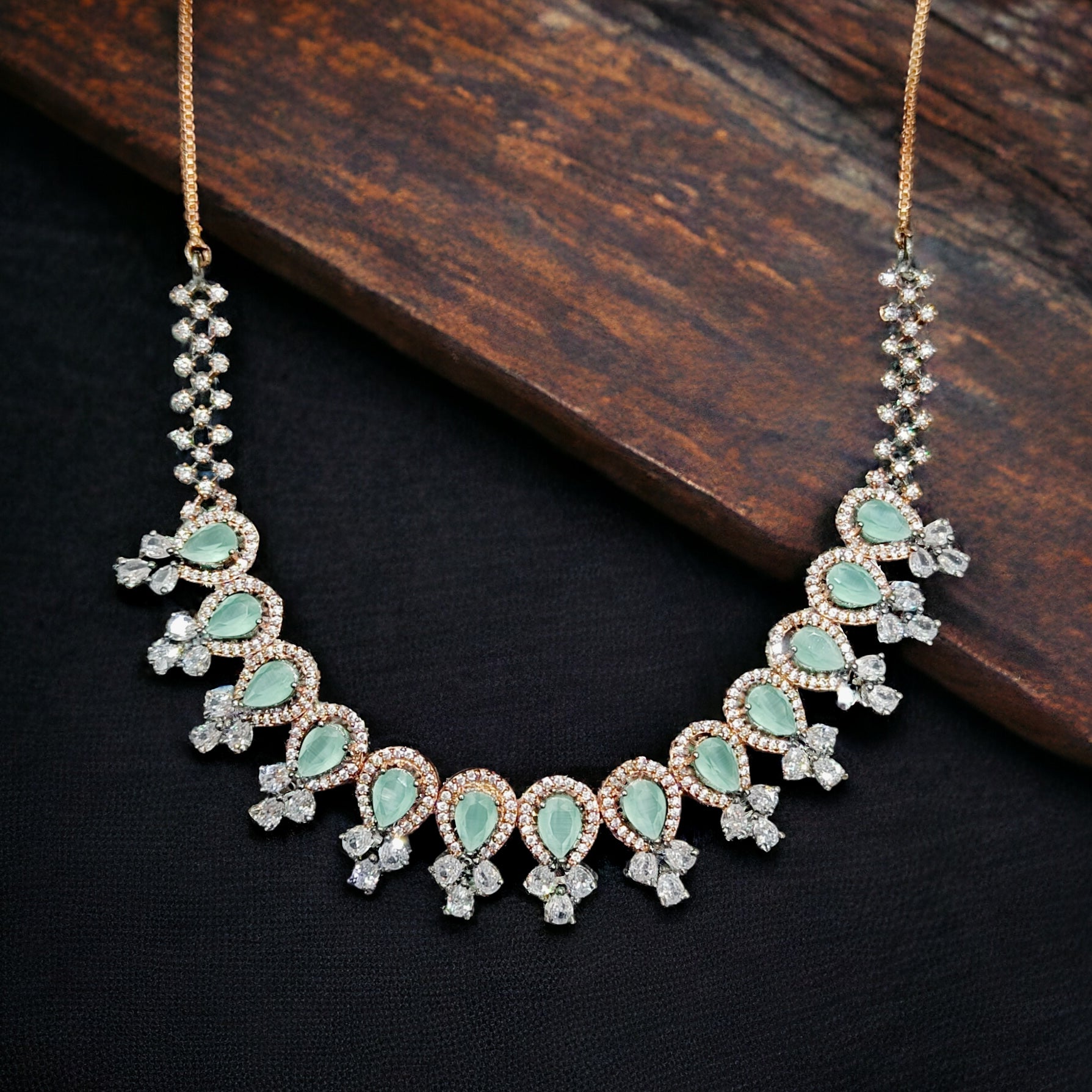 Mint Stone Carbon Plated CZ Necklace with Earring