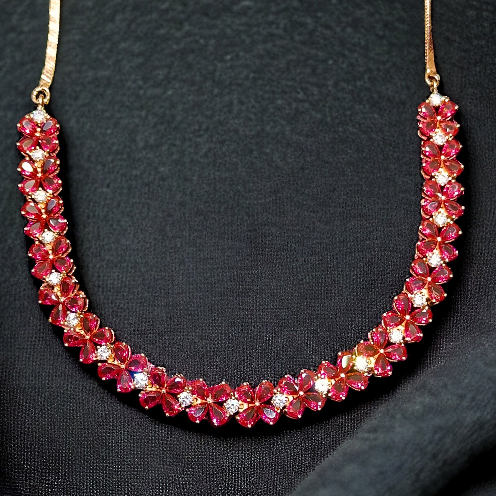 Maroon CZ Stone Rose Gold Plated Necklace with Earring