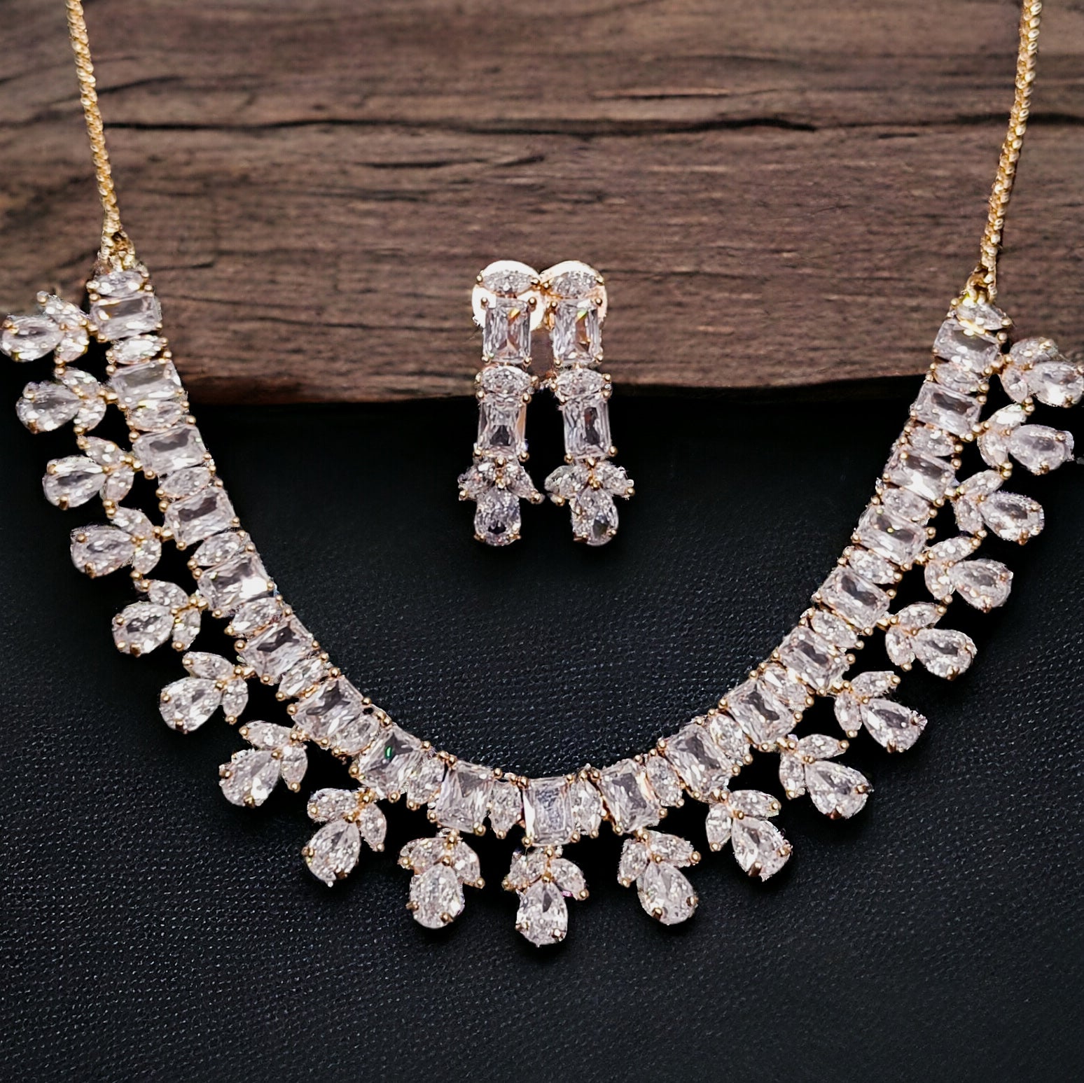 CZ Stone Rosegold Plated Necklace with Earring