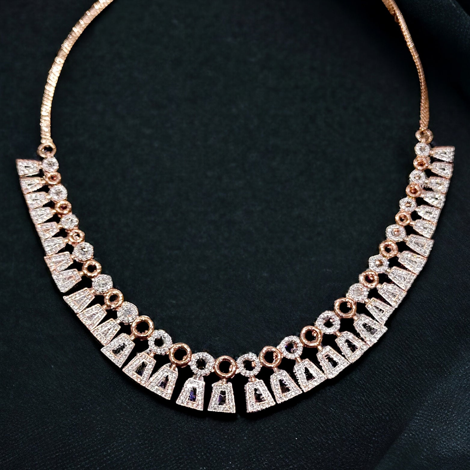 CZ Stone Rosegold Plated Necklace with Earring