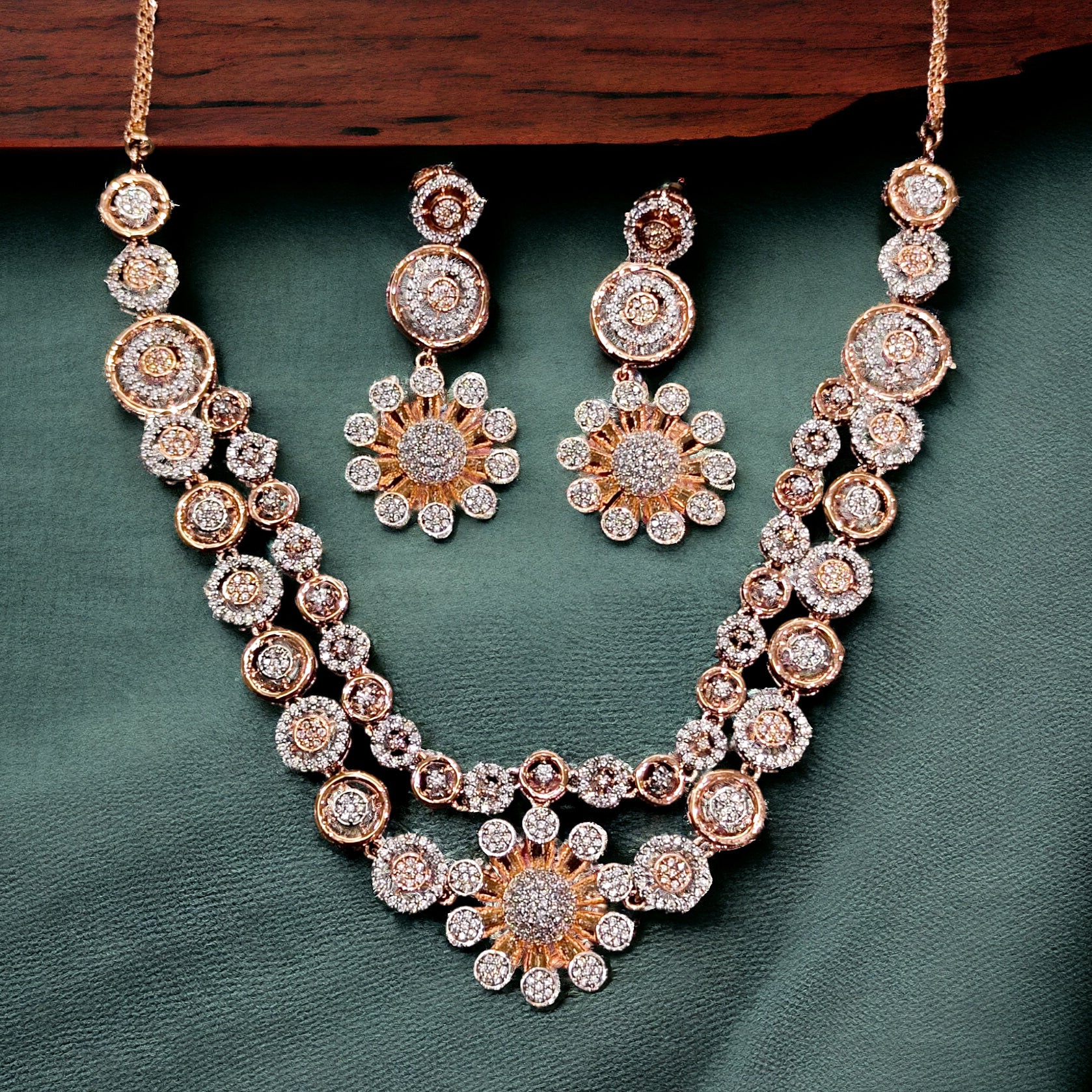 CZ Stone Rosegold Plated Necklace with Earring