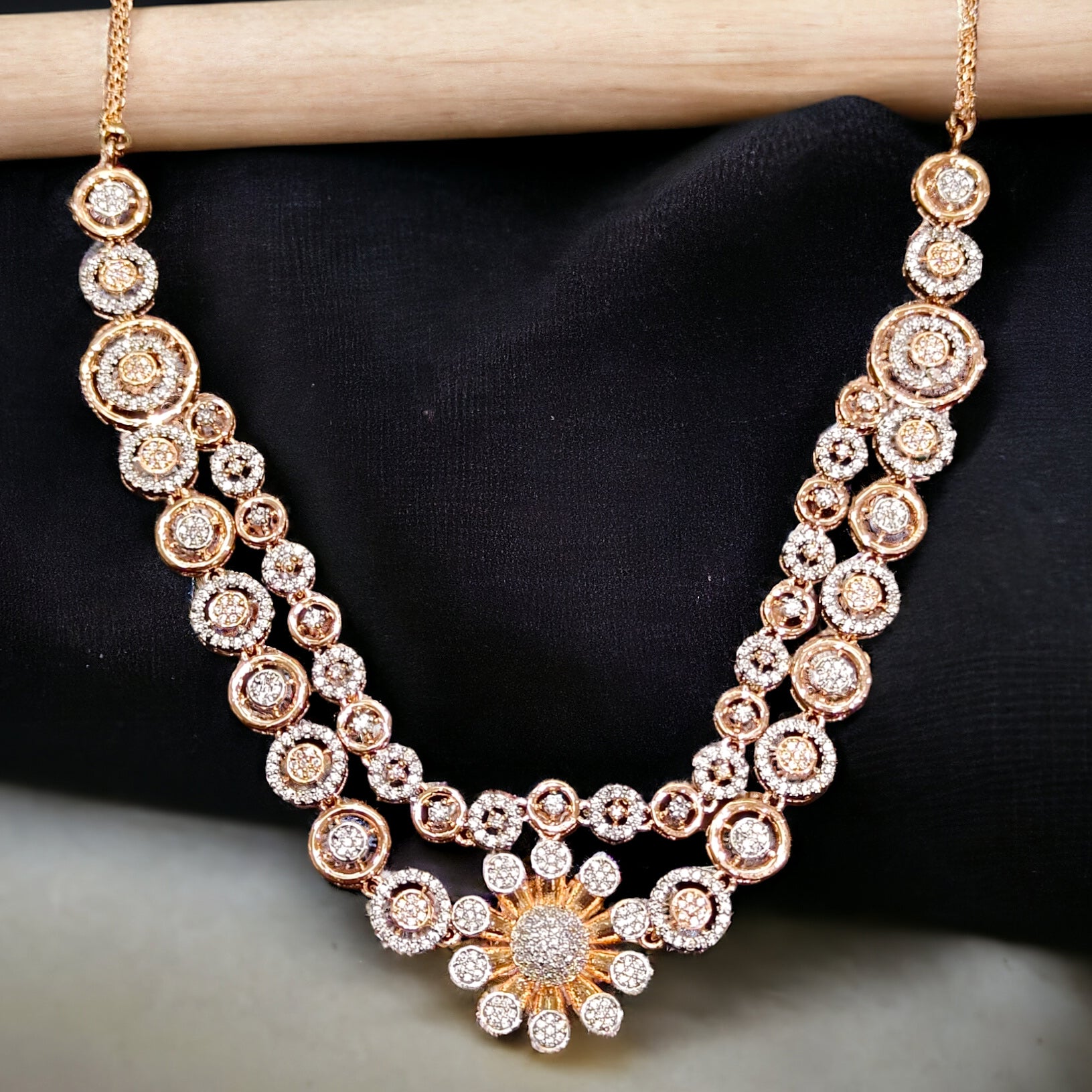 CZ Stone Rosegold Plated Necklace with Earring