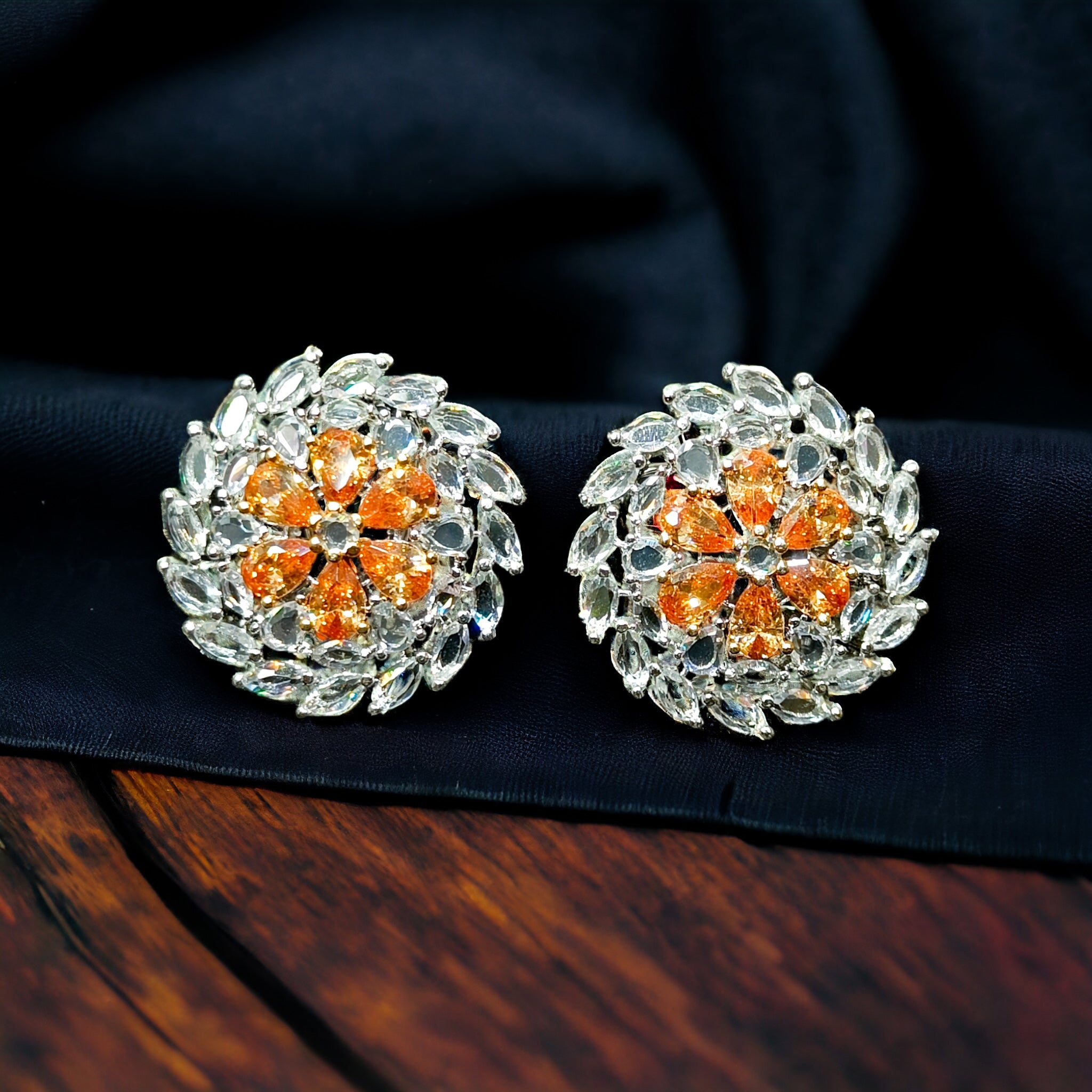 CZ Rhodium Plated Oranage AD Stone Stud