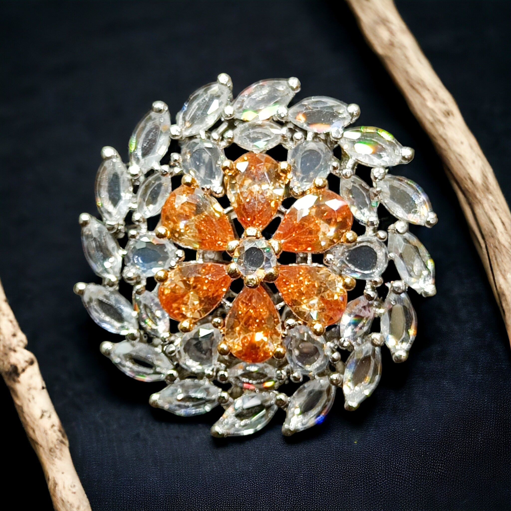 CZ Rhodium Plated Oranage AD Stone Stud