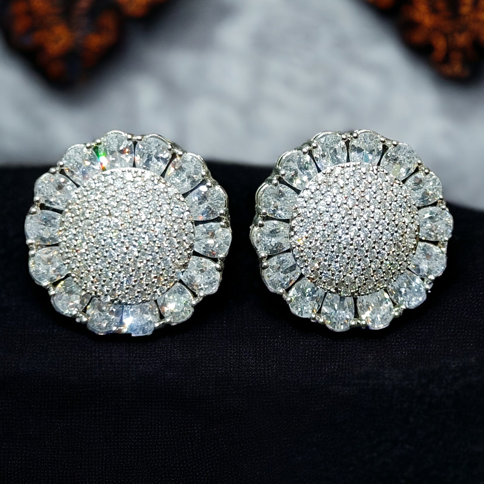 CZ Rhodium Plated AD Stone Stud