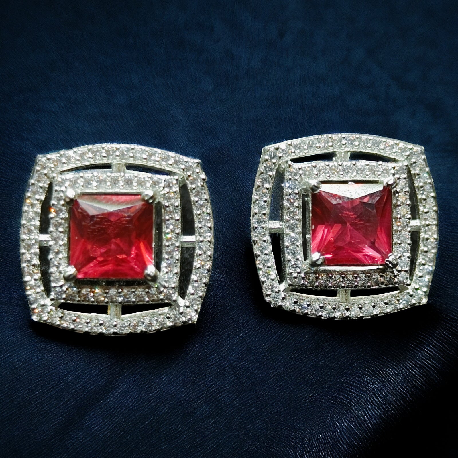 CZ Rhodium Plated Maroon Stone Stud