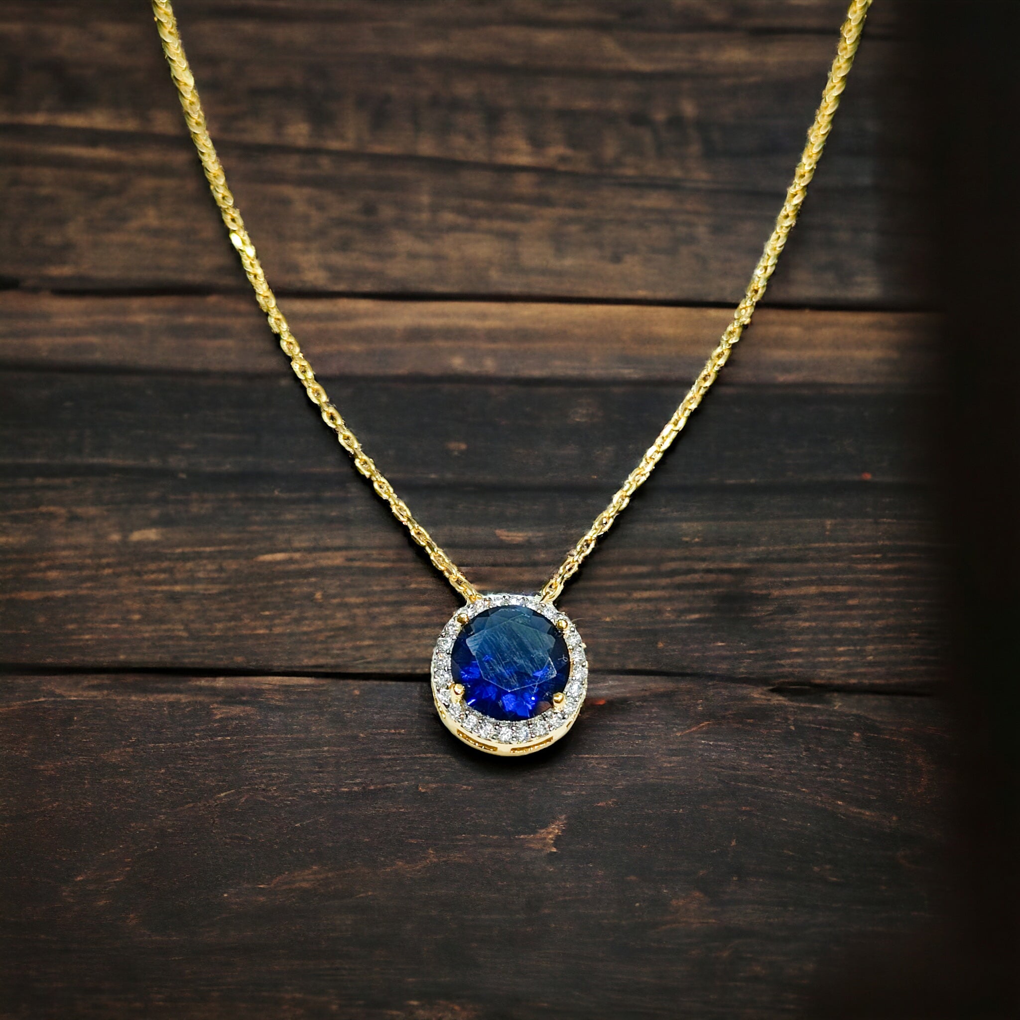 FW Gold Plated Blue CZ AD Chain Pendant with Earrings