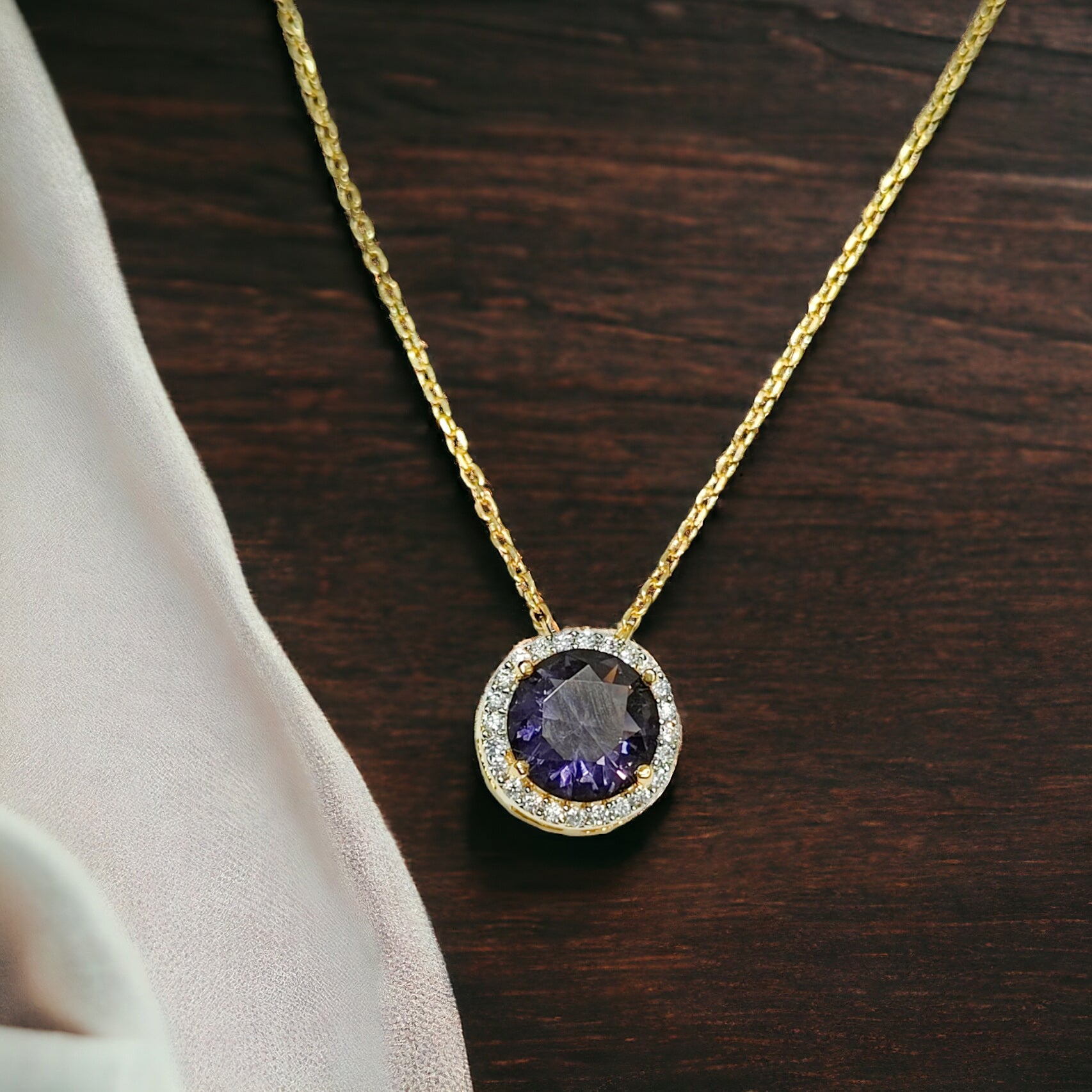 FW Gold Plated Purple CZ AD Chain Pendant with Earrings