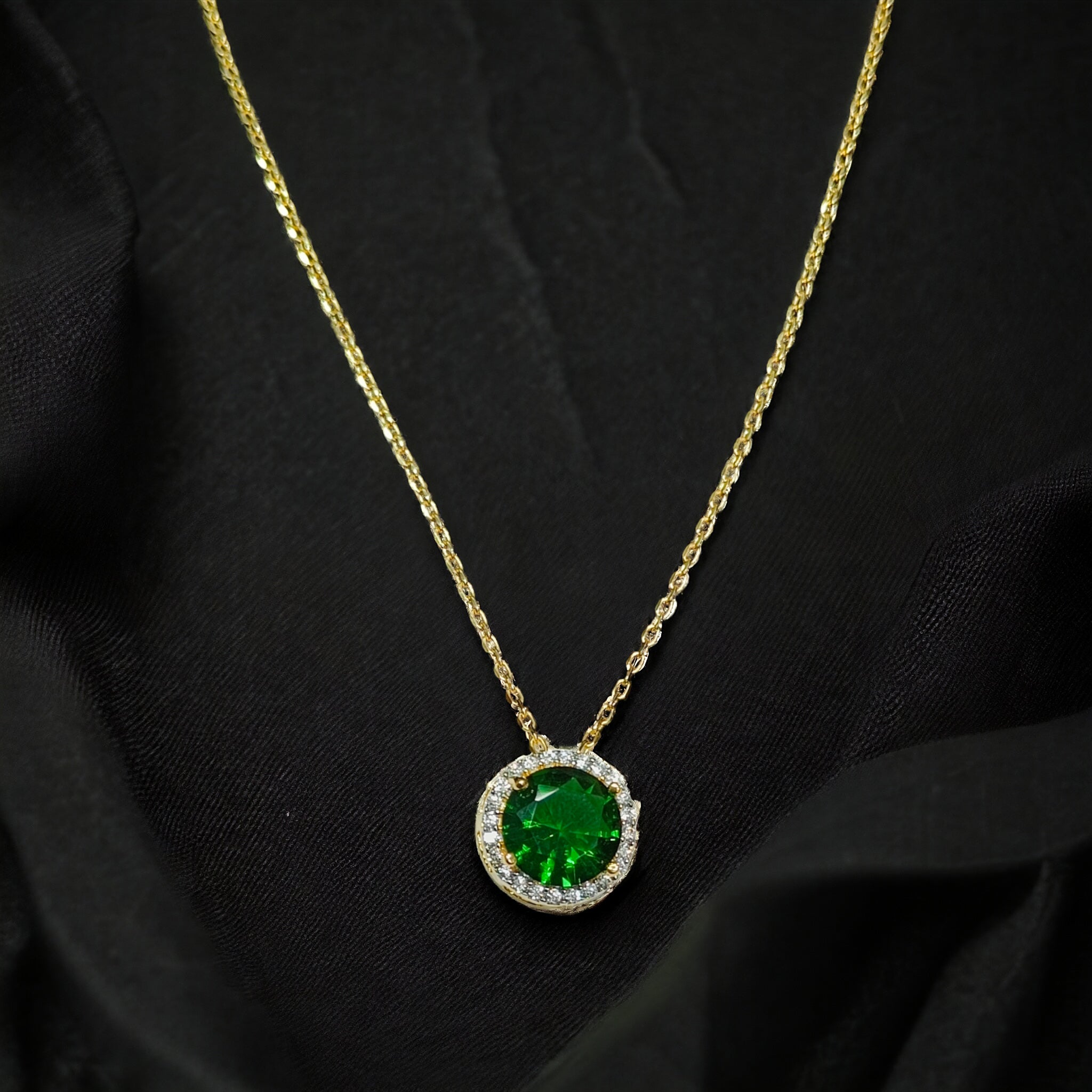 FW Gold Plated Emerald CZ AD Chain Pendant with Earrings