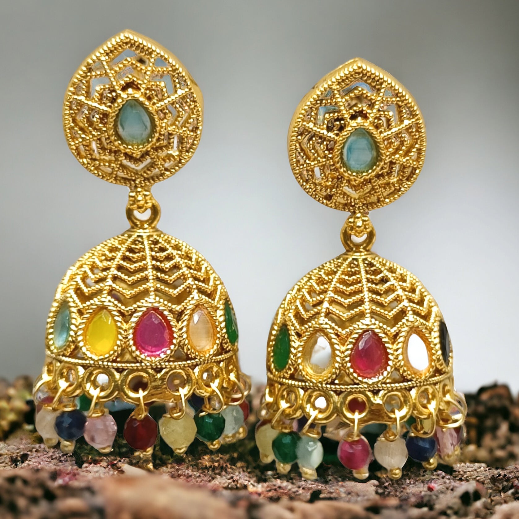 FW Gold Plated Multicolor Jhumka