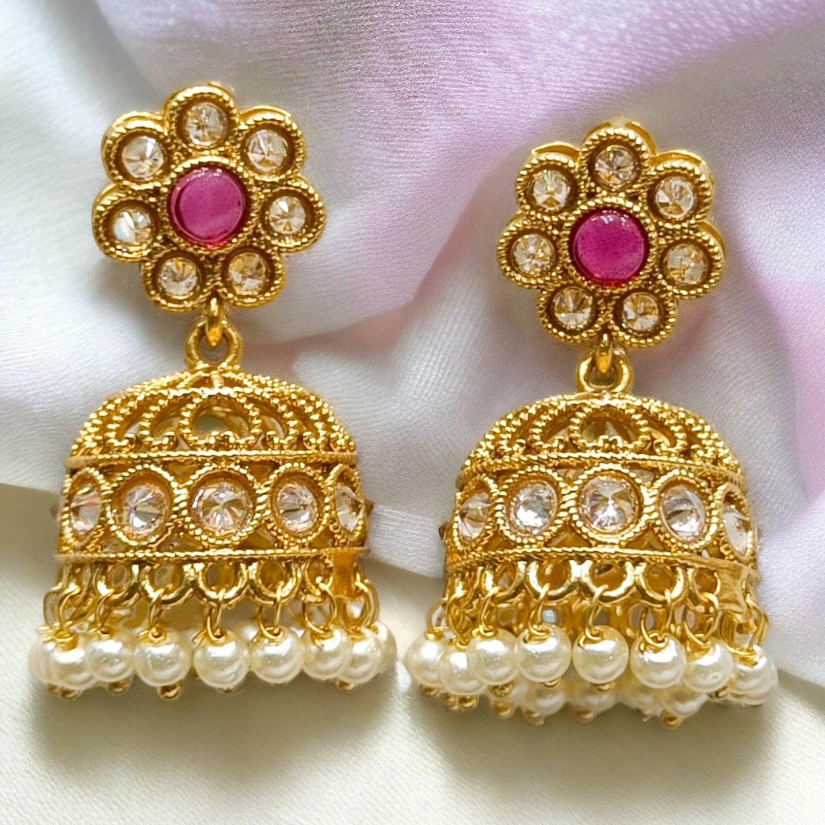 FW Gold Plated LCT Stone Pearl Jhumka