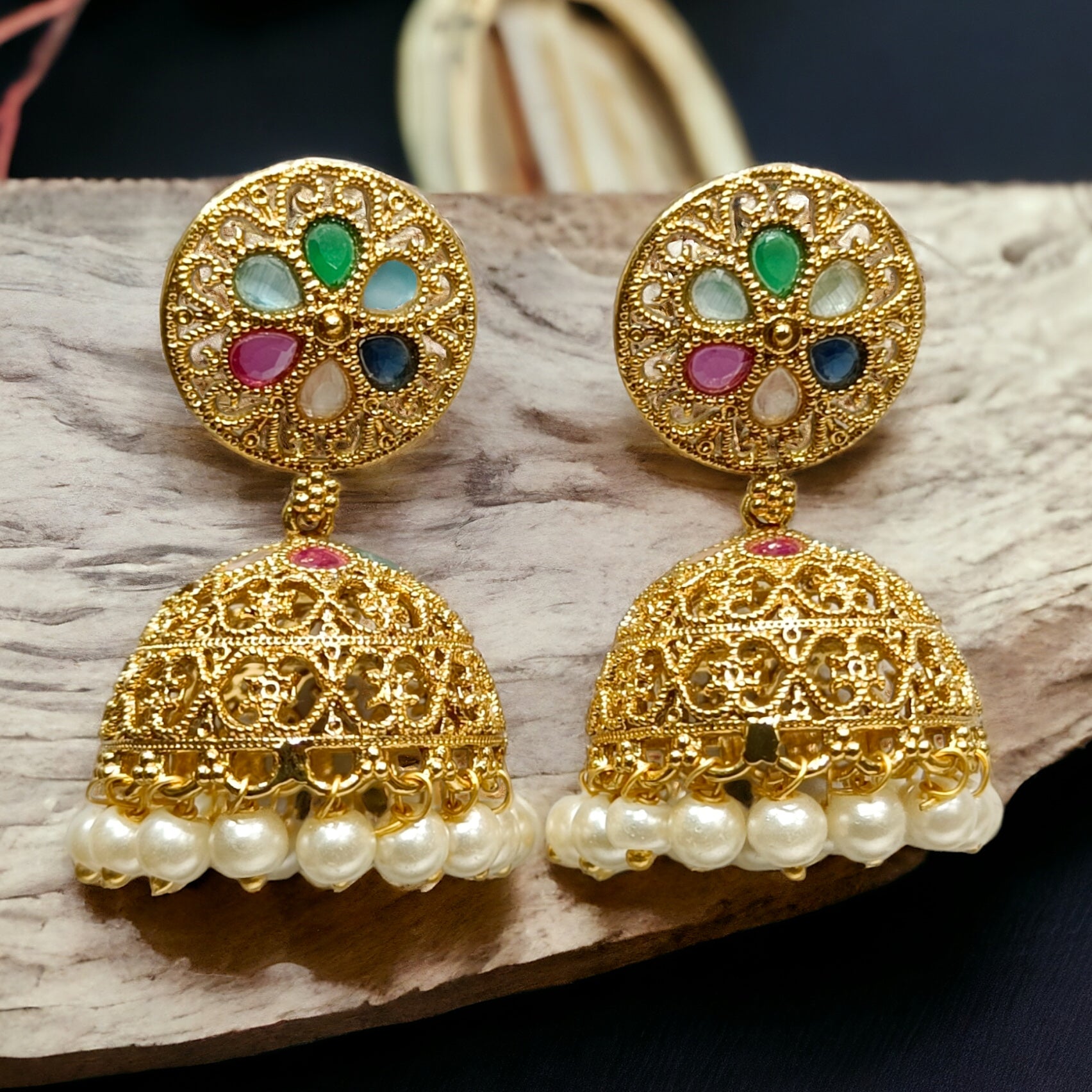 FW Gold Plated Multicolor Jhumka