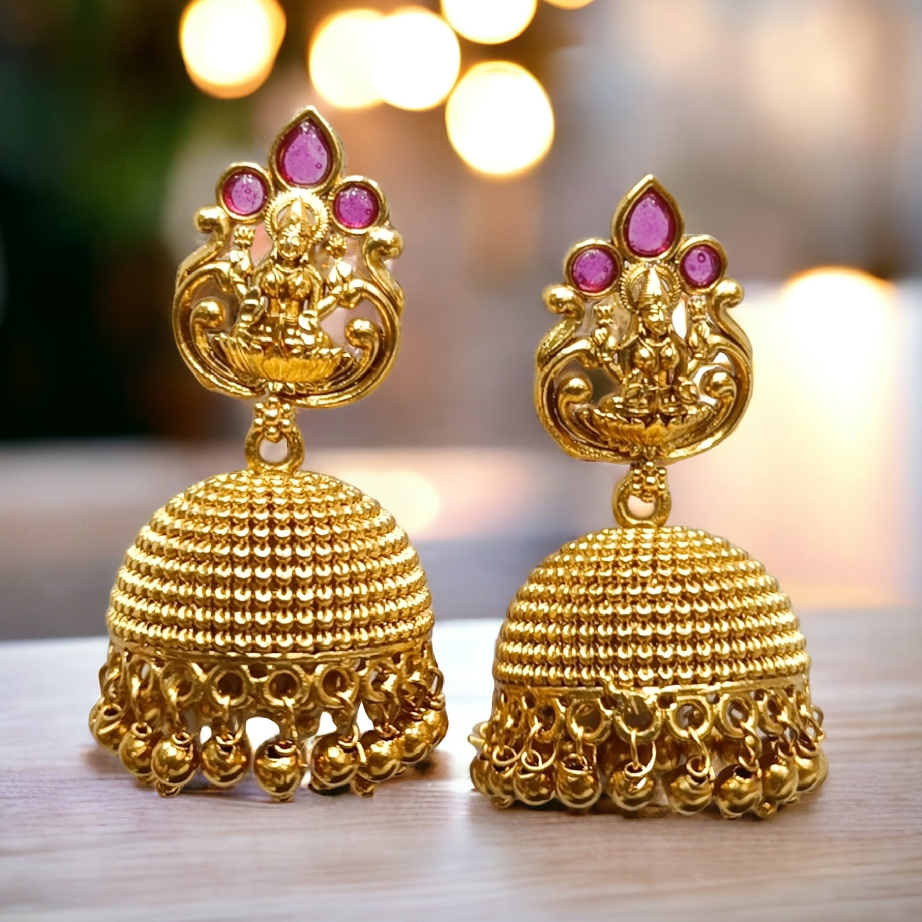 FW Gold Pated Temple Jhumka