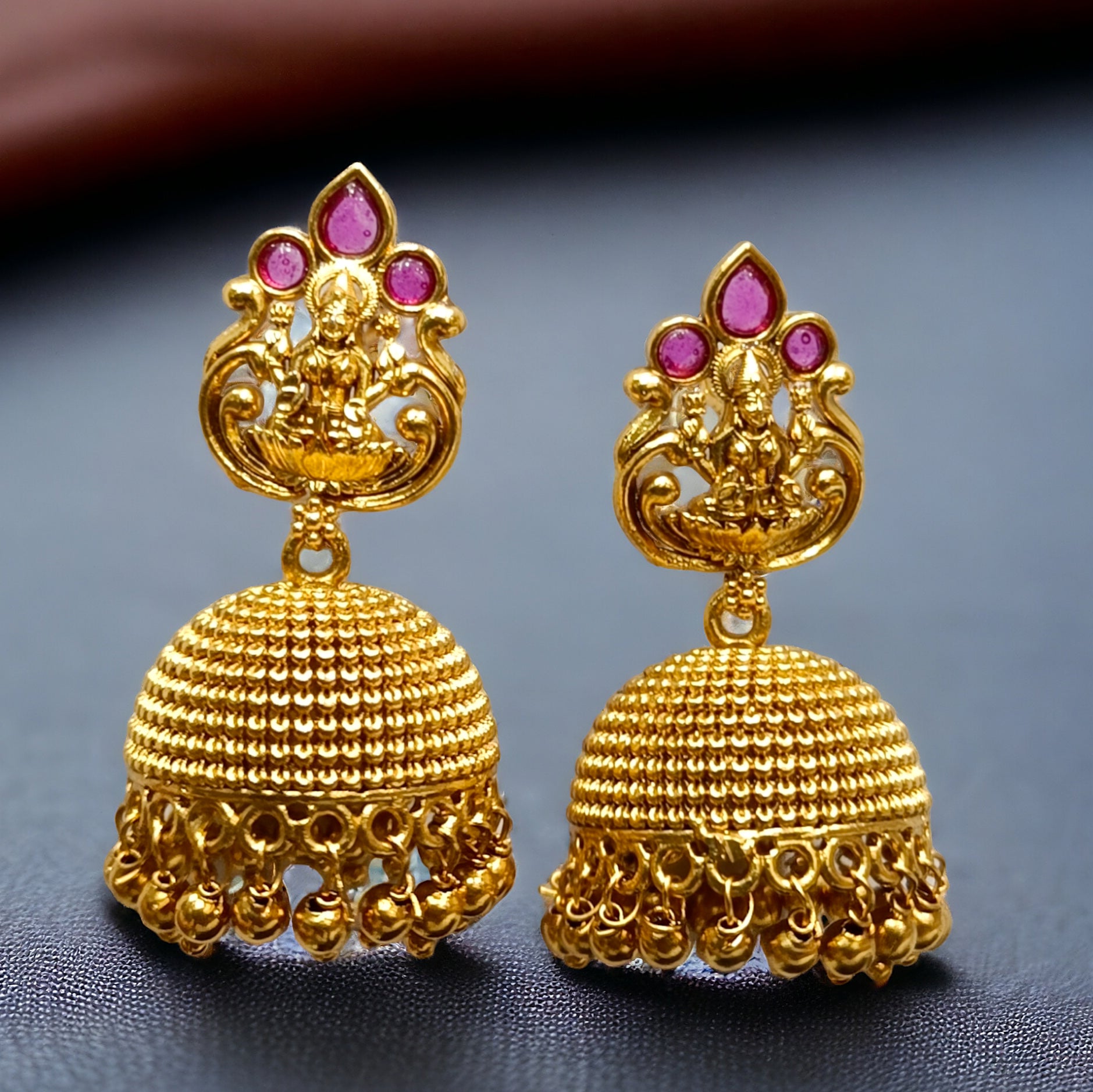 FW Gold Pated Temple Jhumka