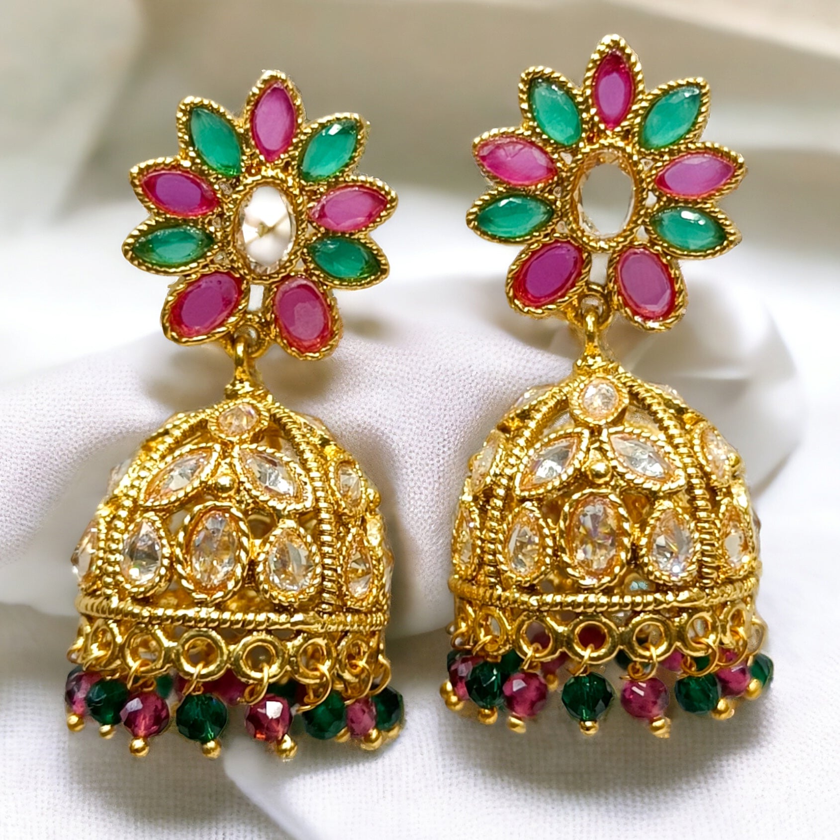 FW Gold Plated RubyGreen Jhumka