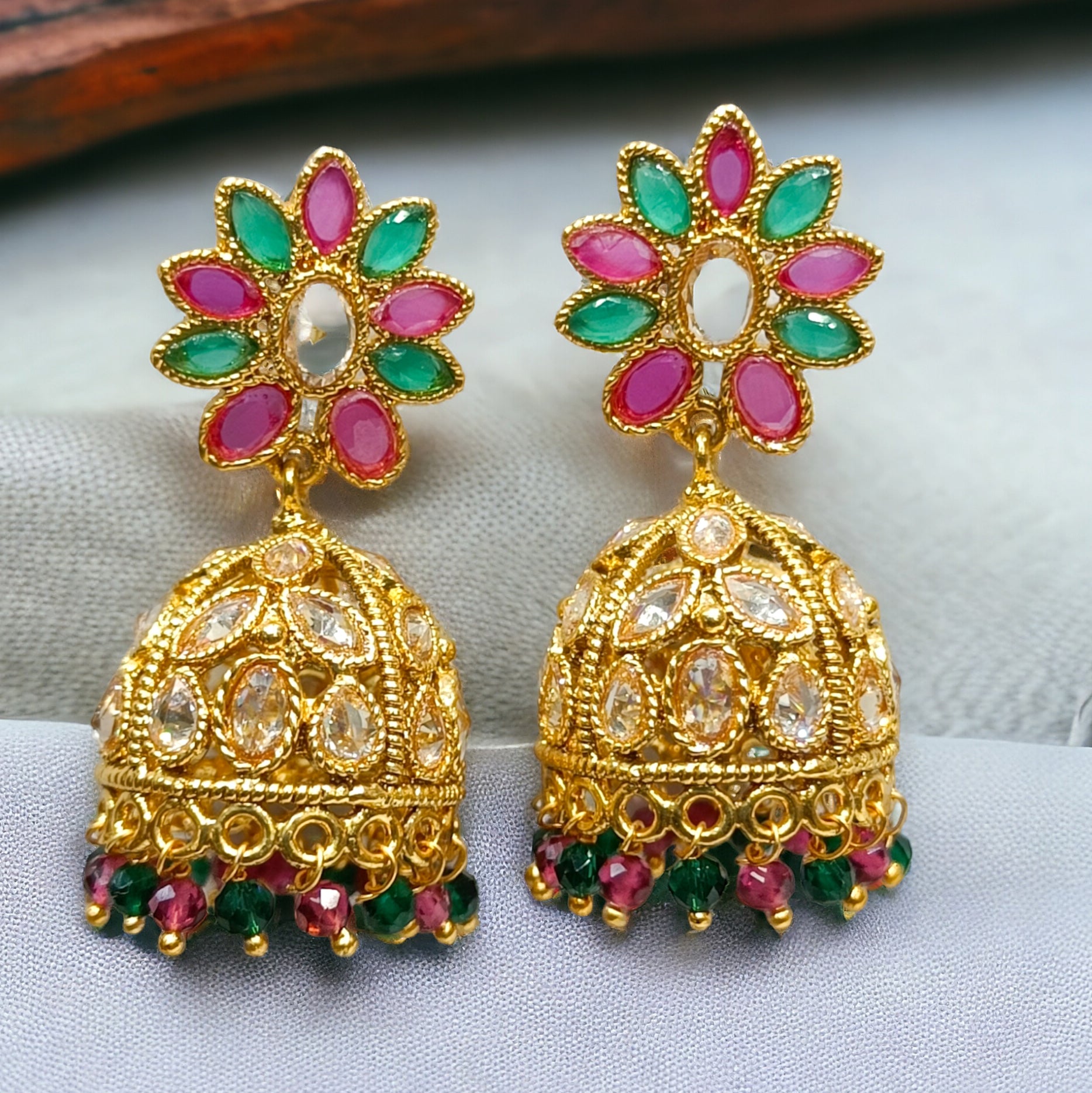 FW Gold Plated RubyGreen Jhumka