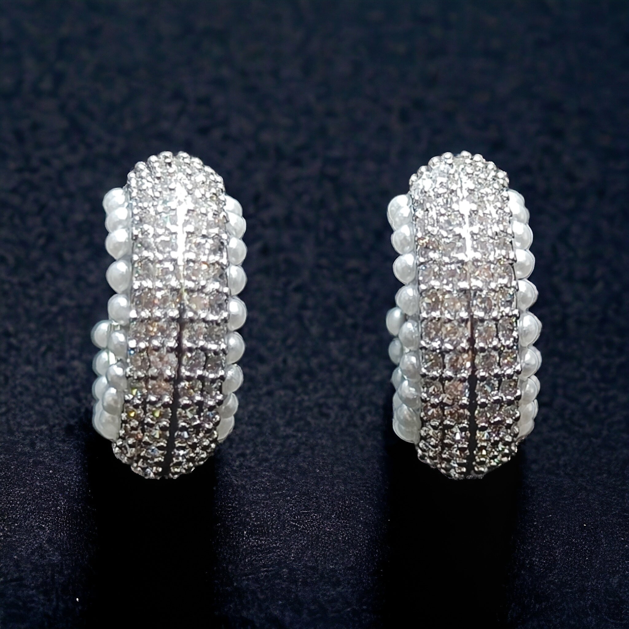 FW Rhodium Plated CZ Pearl Studs