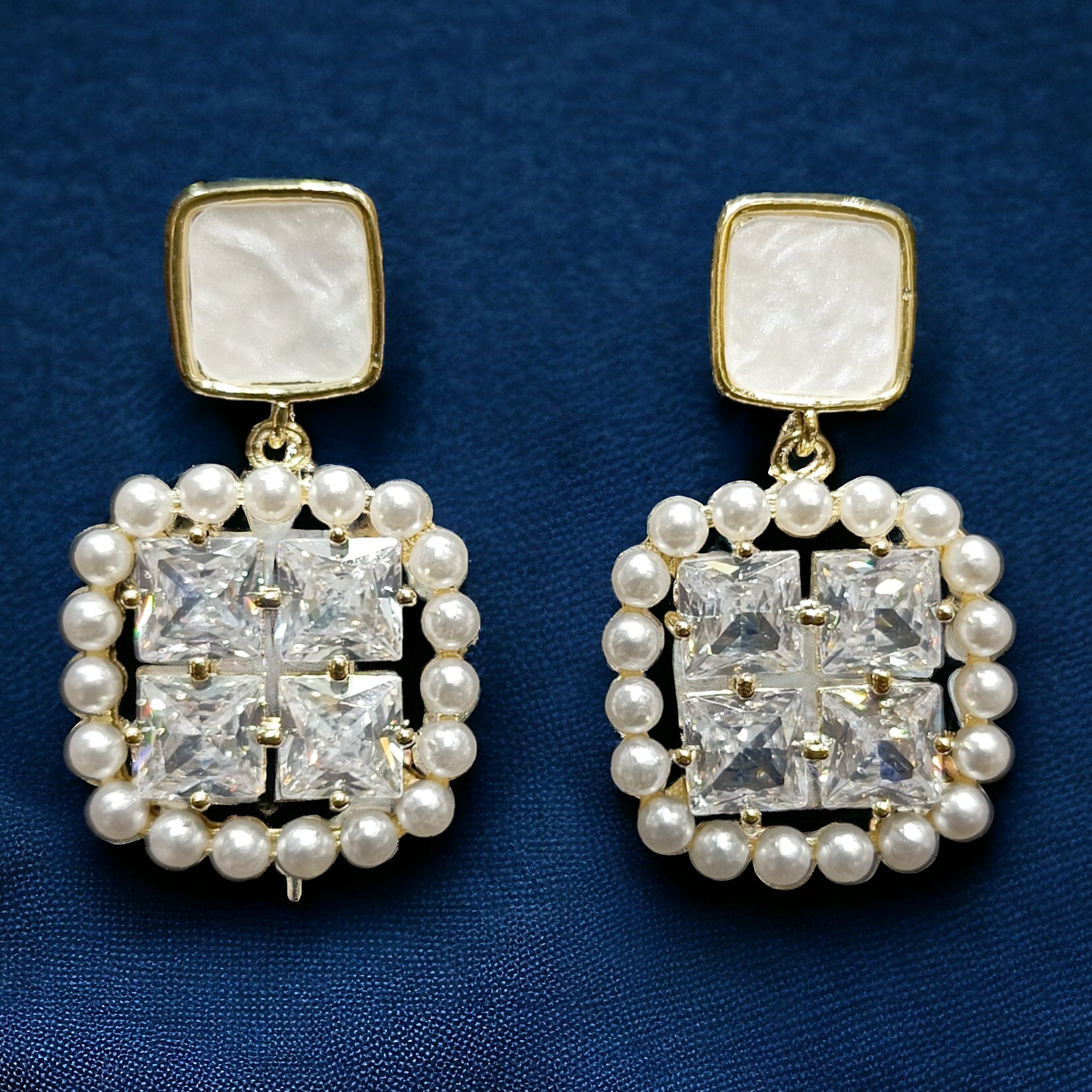 FW Gold Plated CZ Pearl Western Earring