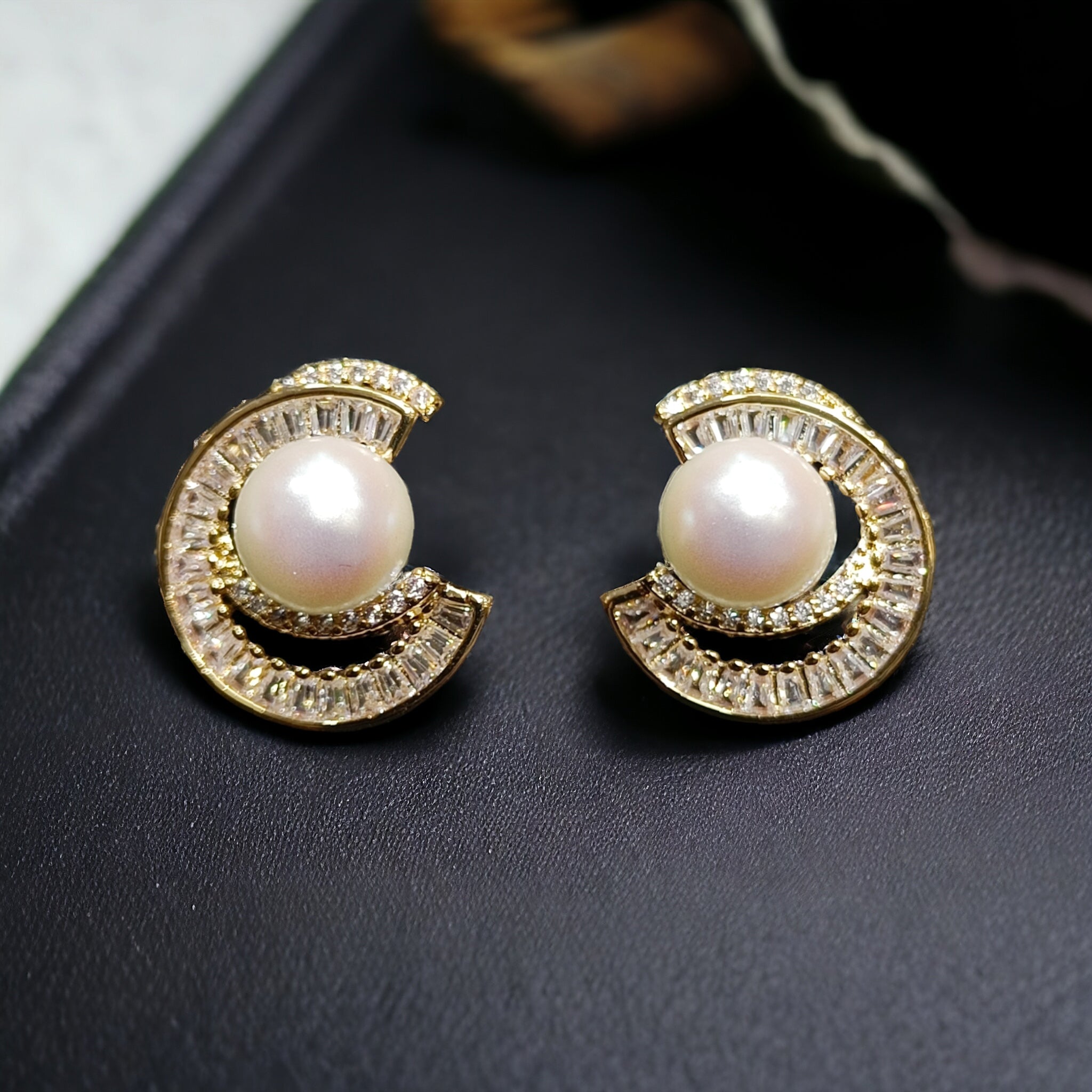 FW Gold Plated CZ Pearl Studs