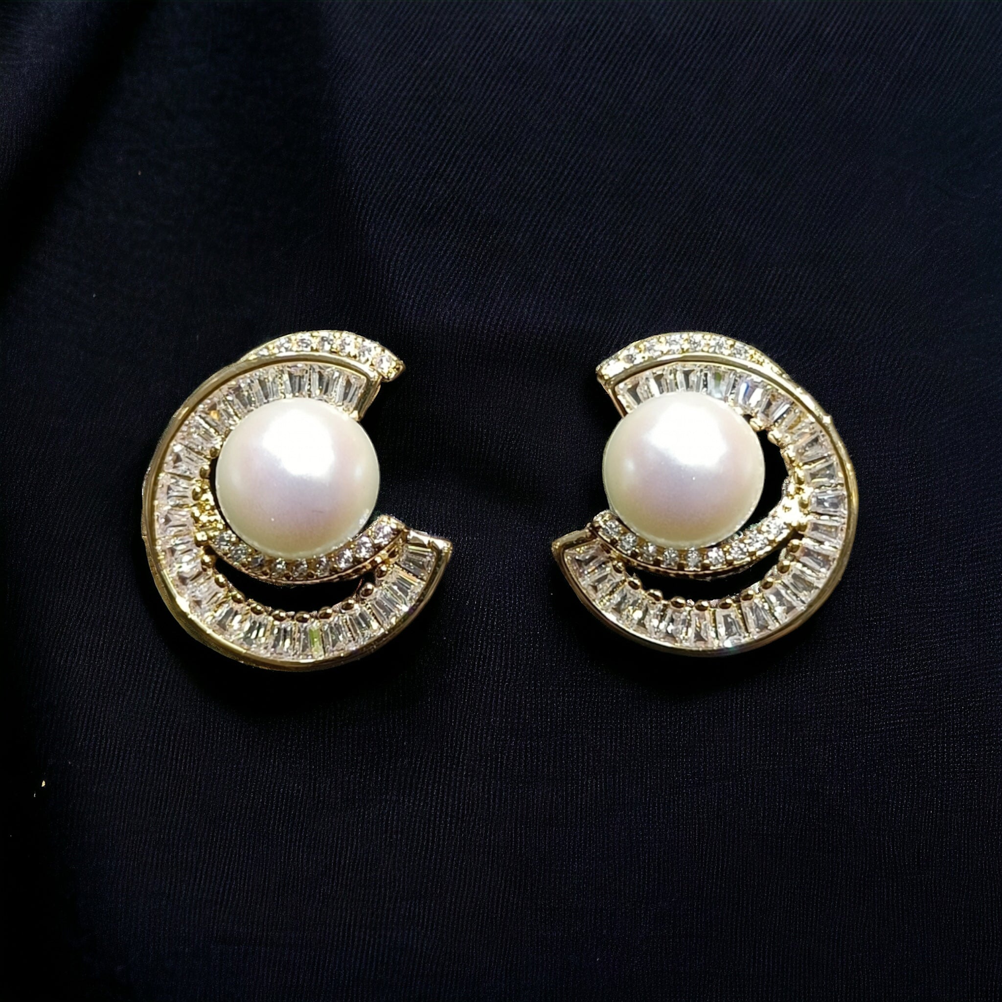 FW Gold Plated CZ Pearl Studs