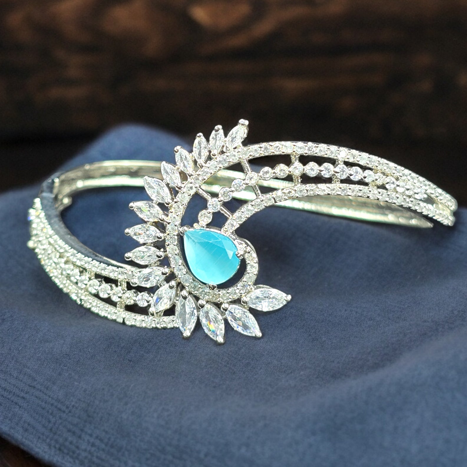 FW Aqua Blue CZ Rhoium Plated Kada Bracelet