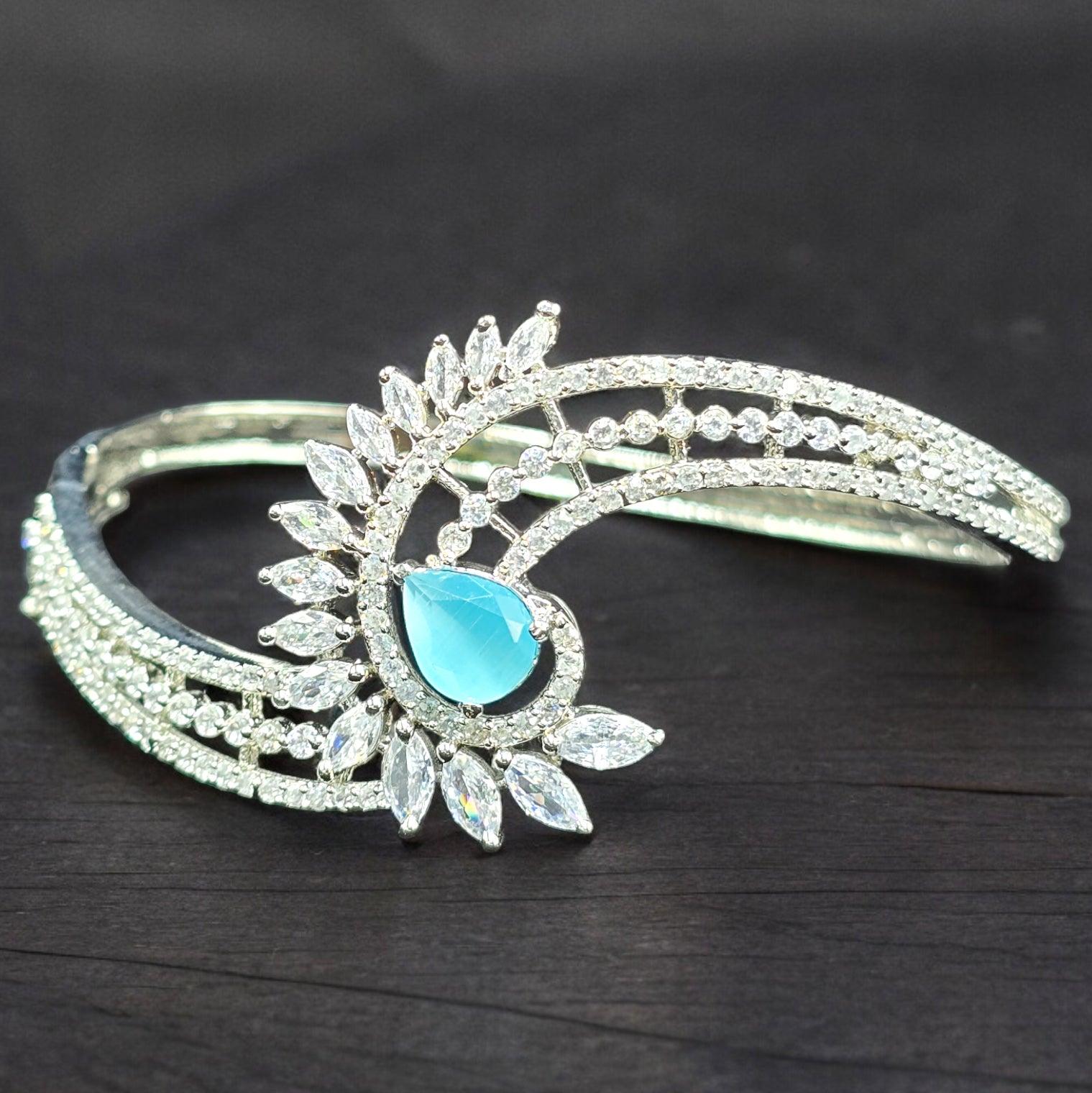 FW Aqua Blue CZ Rhoium Plated Kada Bracelet