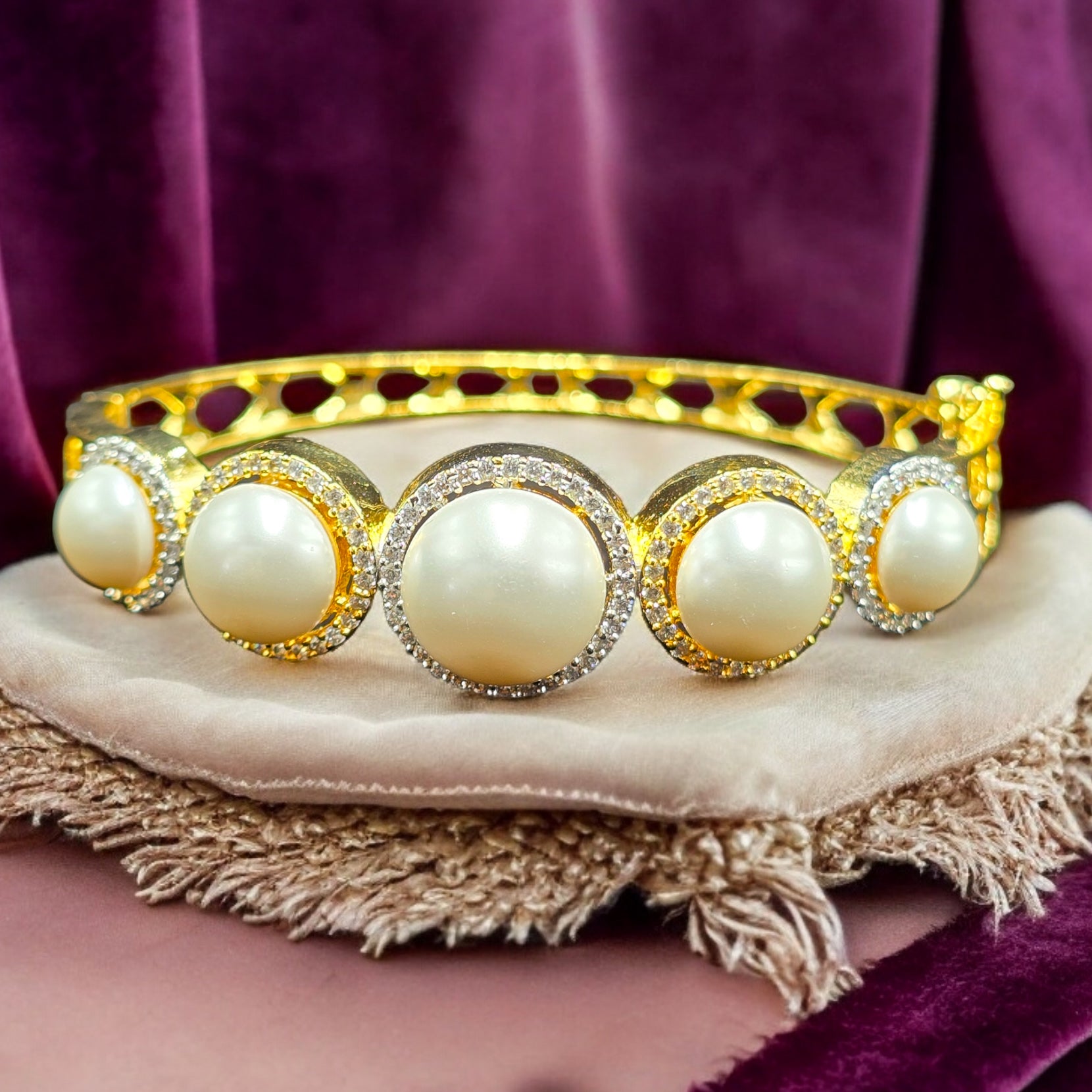 FW Gold Plated Pearl Kada Bracelet