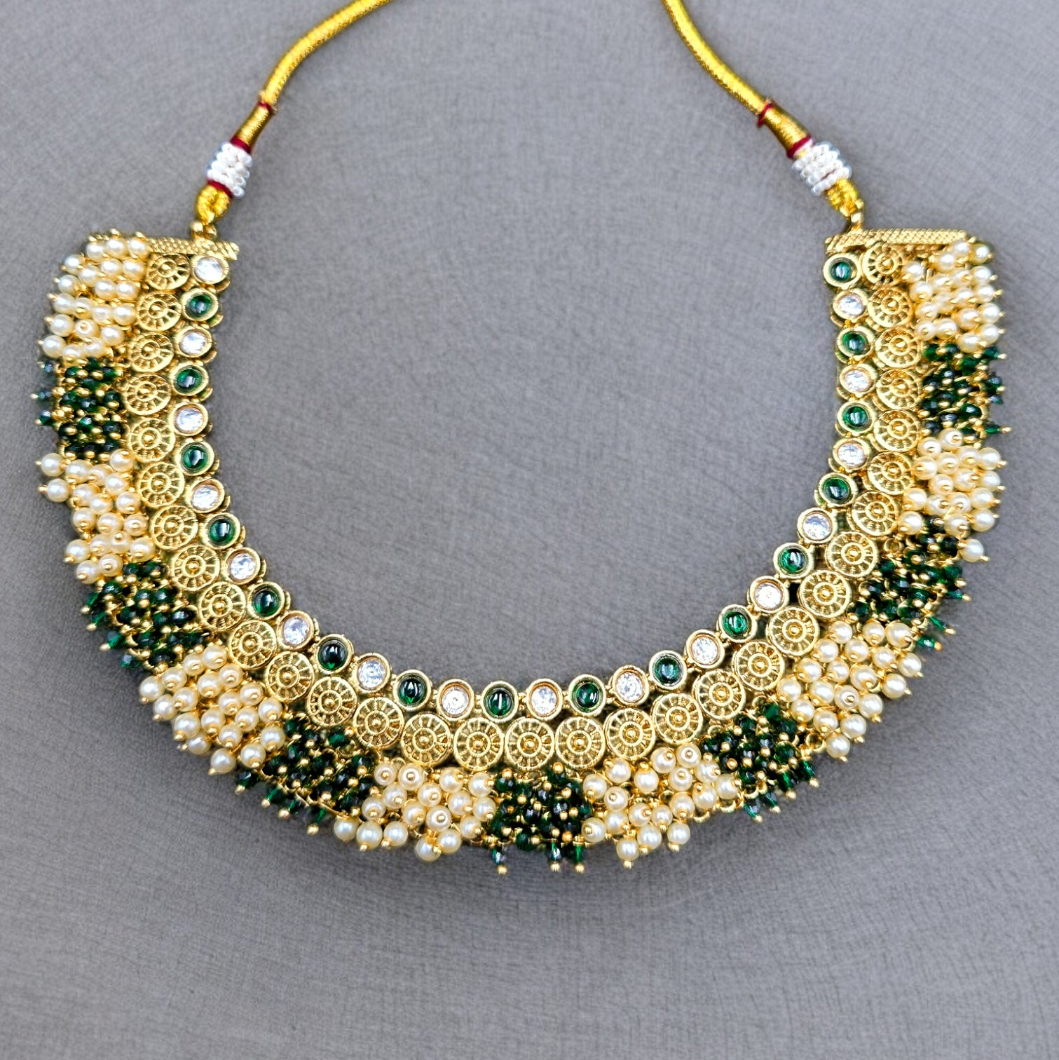 Green Pearl Kundan Necklace with Earrings