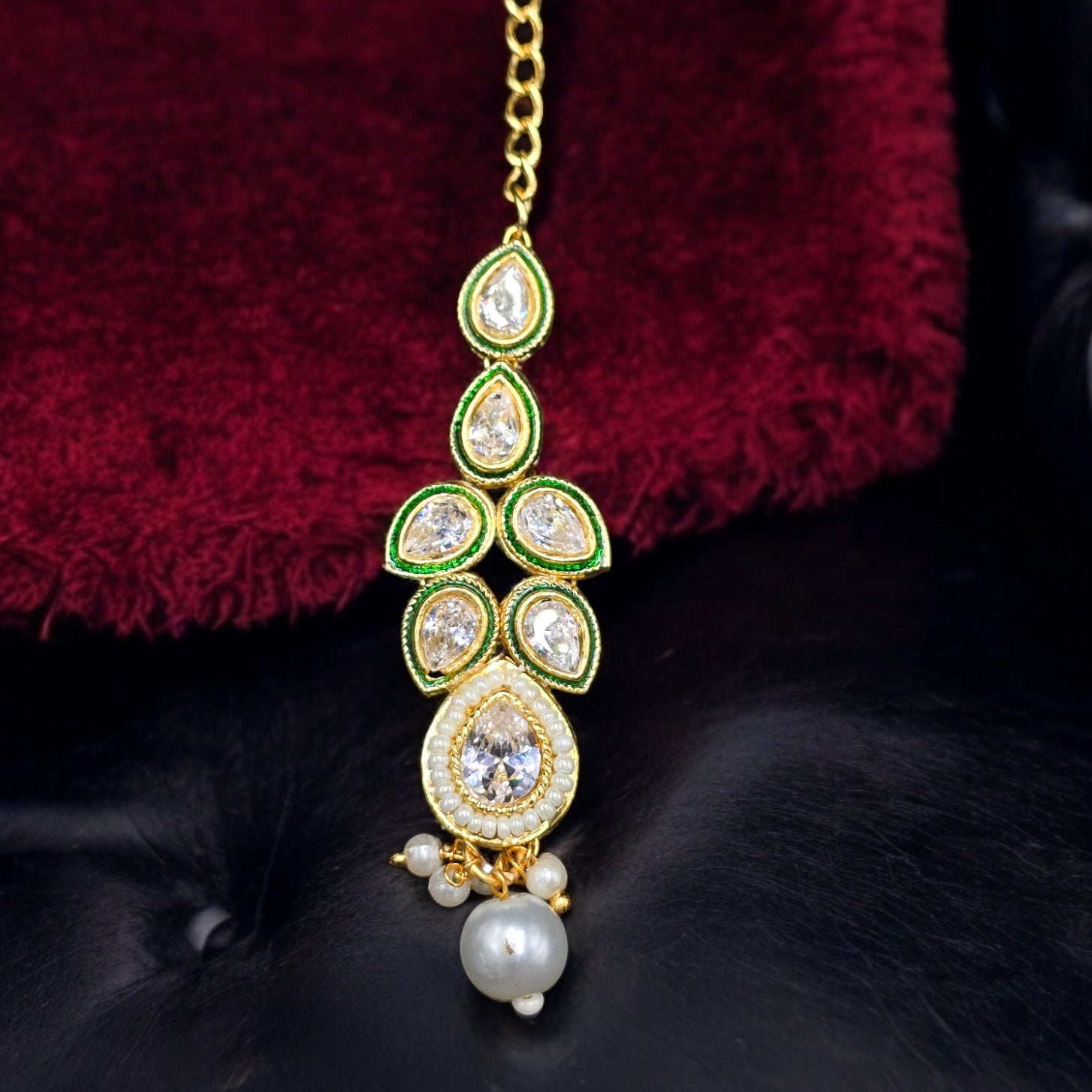 18k Gold Plated White Pearl Kundan Necklace with Earrings & Mangtikka