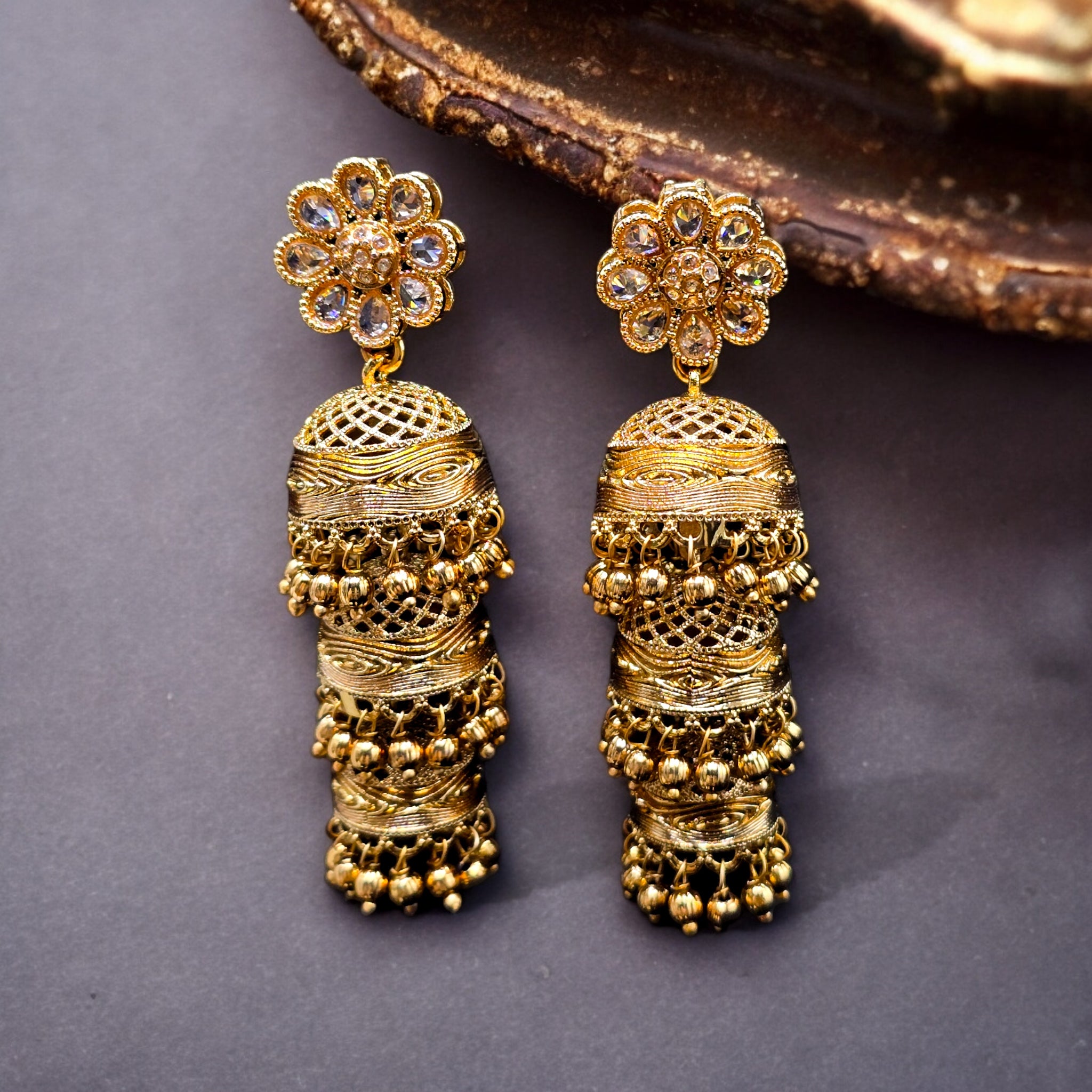 18K Gold Plated Triple Layer Jhumka