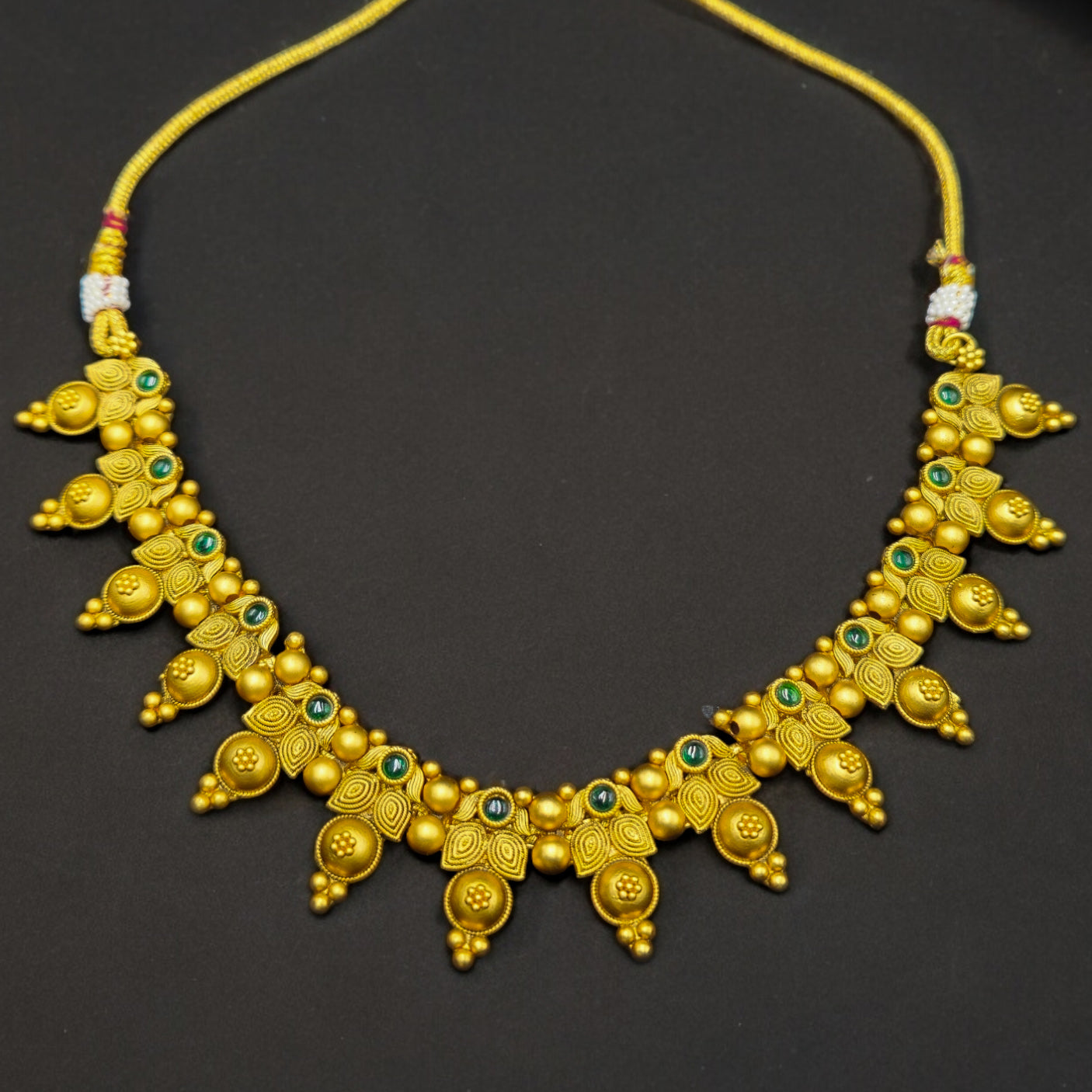 Gold Plated Rajwadi Green Stone Necklace with Earrings