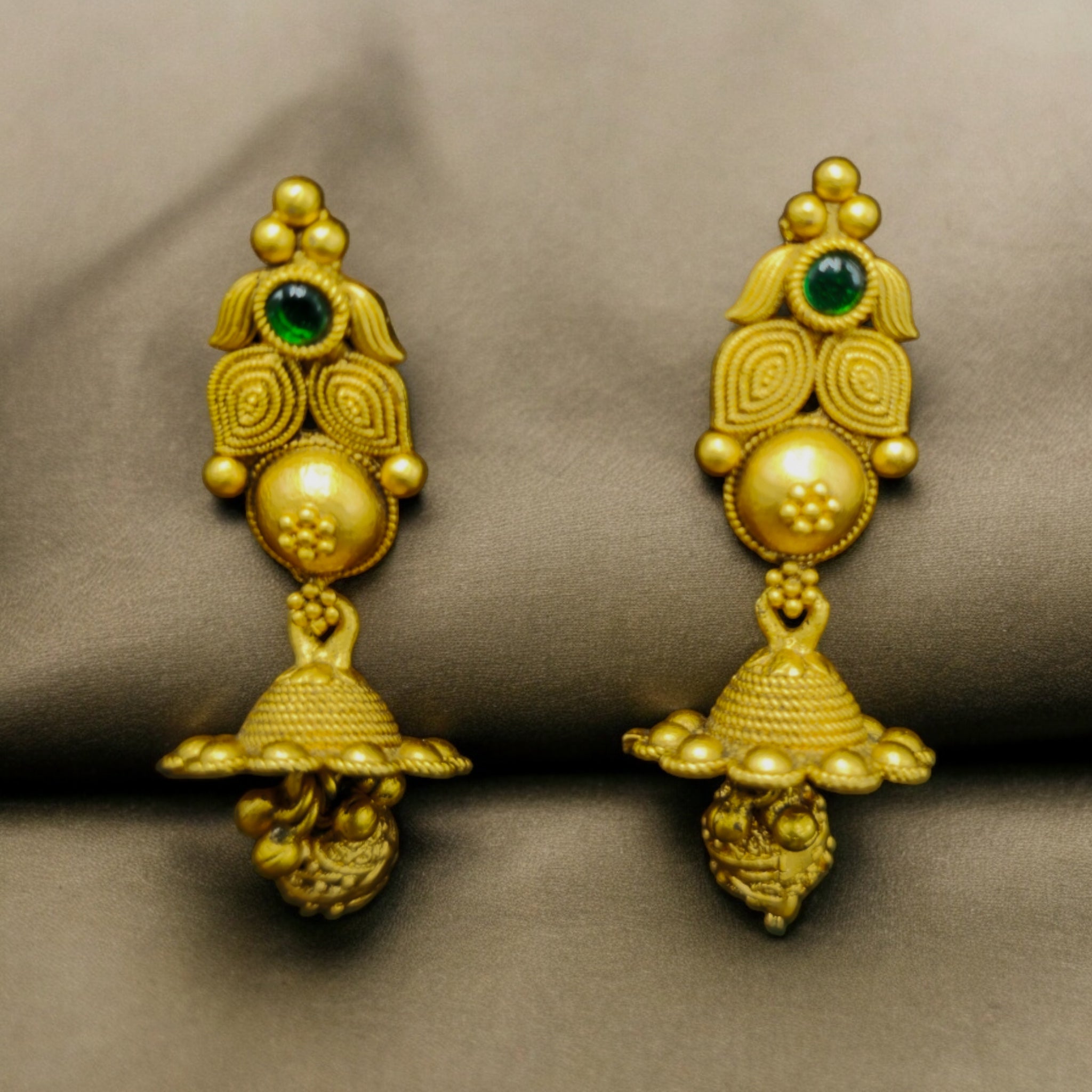 Gold Plated Rajwadi Green Stone Necklace with Earrings