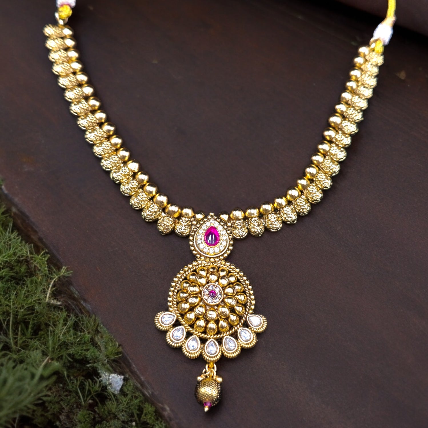 Gold Plated Antiue Ruby Necklace with Earrings