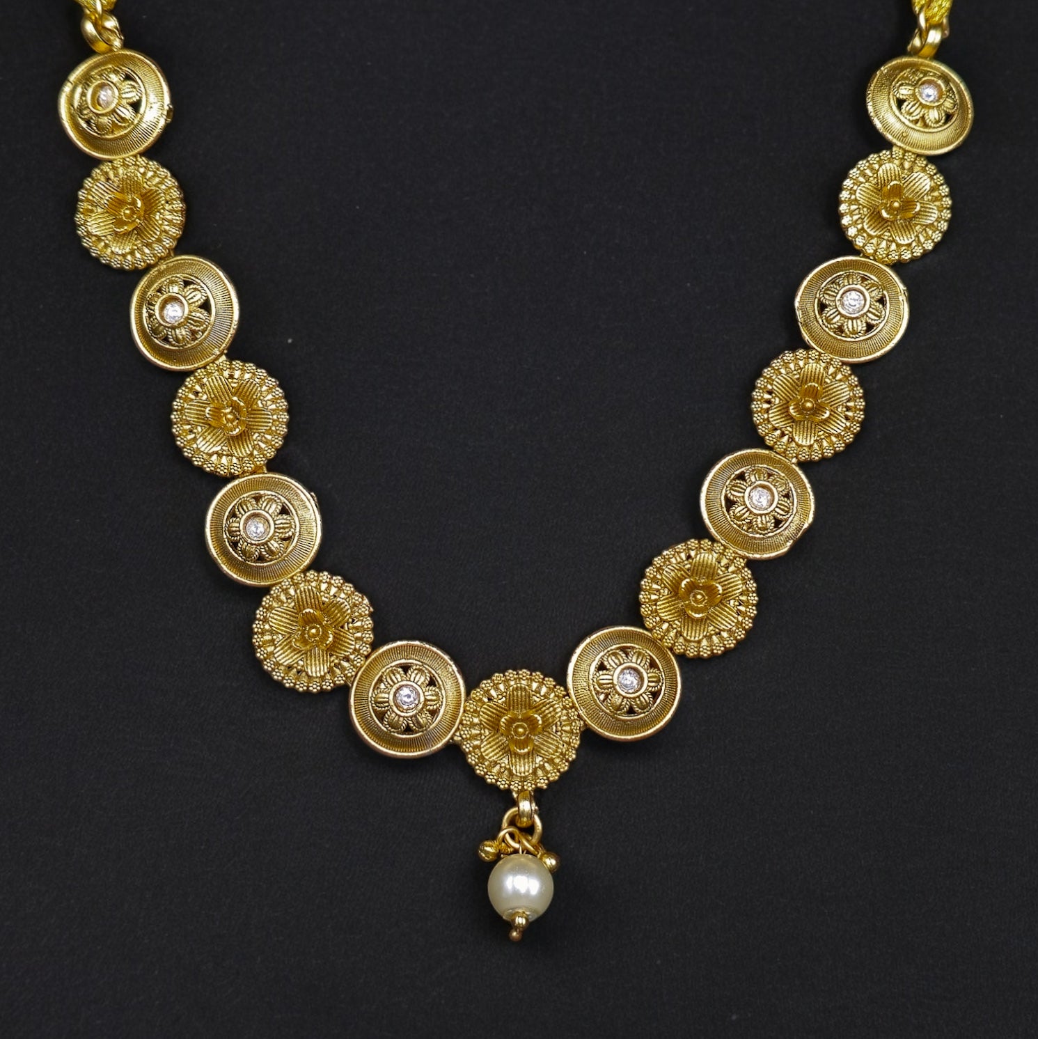 Matte Finished Gold Plated Necklace with Earrings