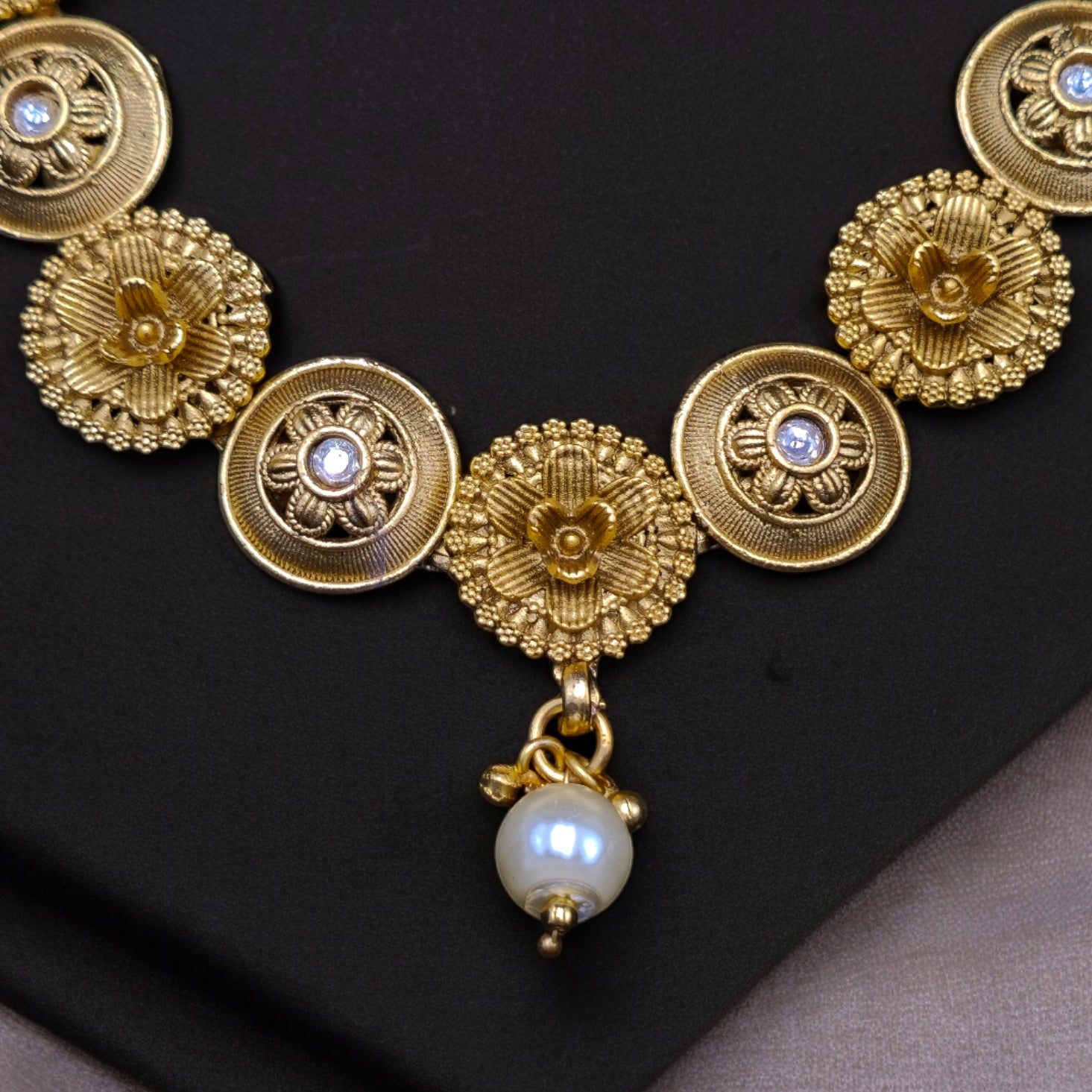 Matte Finished Gold Plated Necklace with Earrings