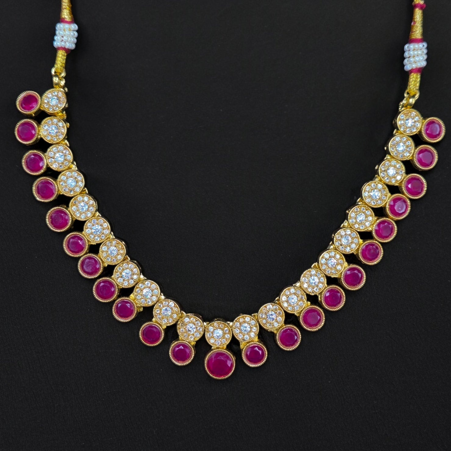 Gold Plated Ruby Stone Necklace with Earrings