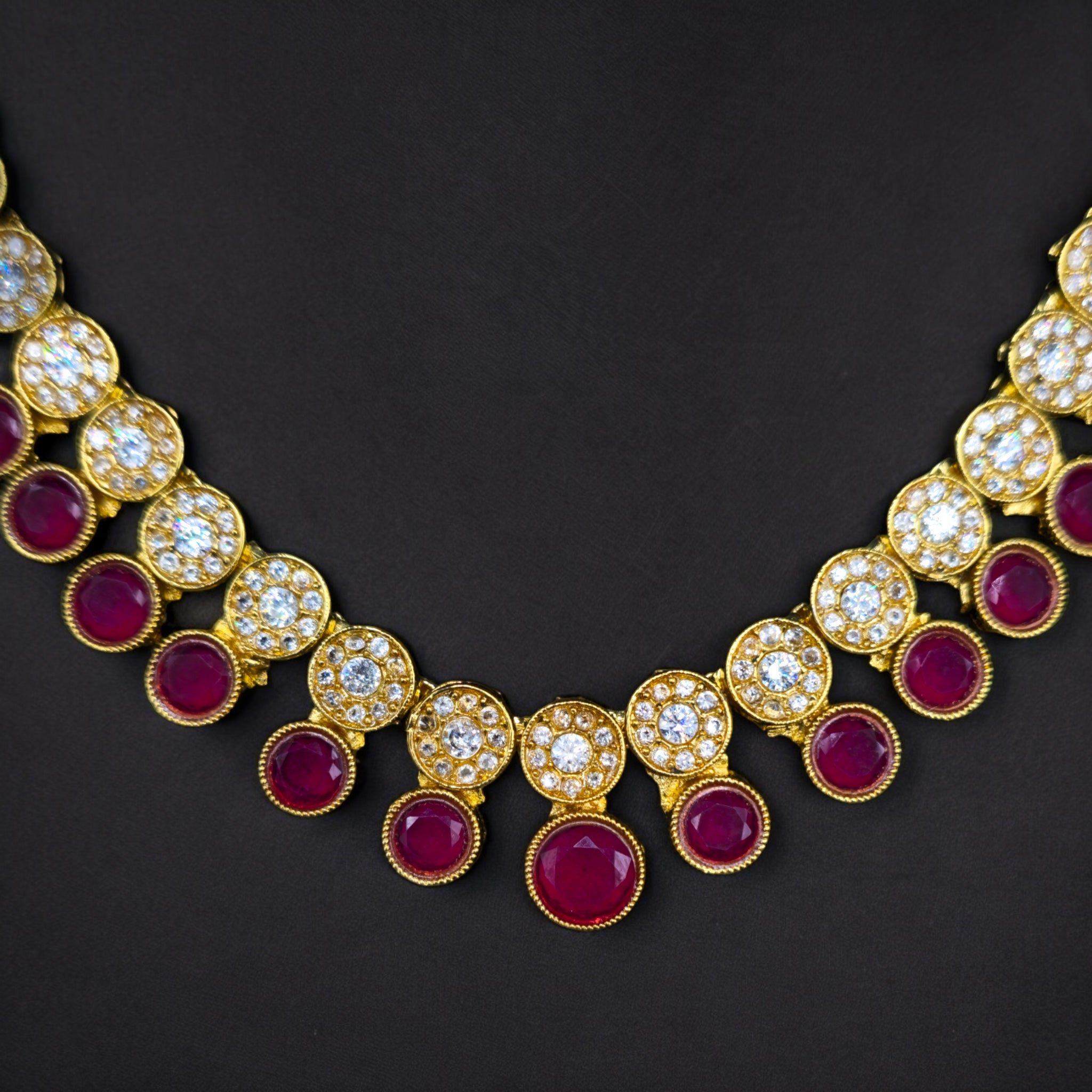 Gold Plated Ruby Stone Necklace with Earrings