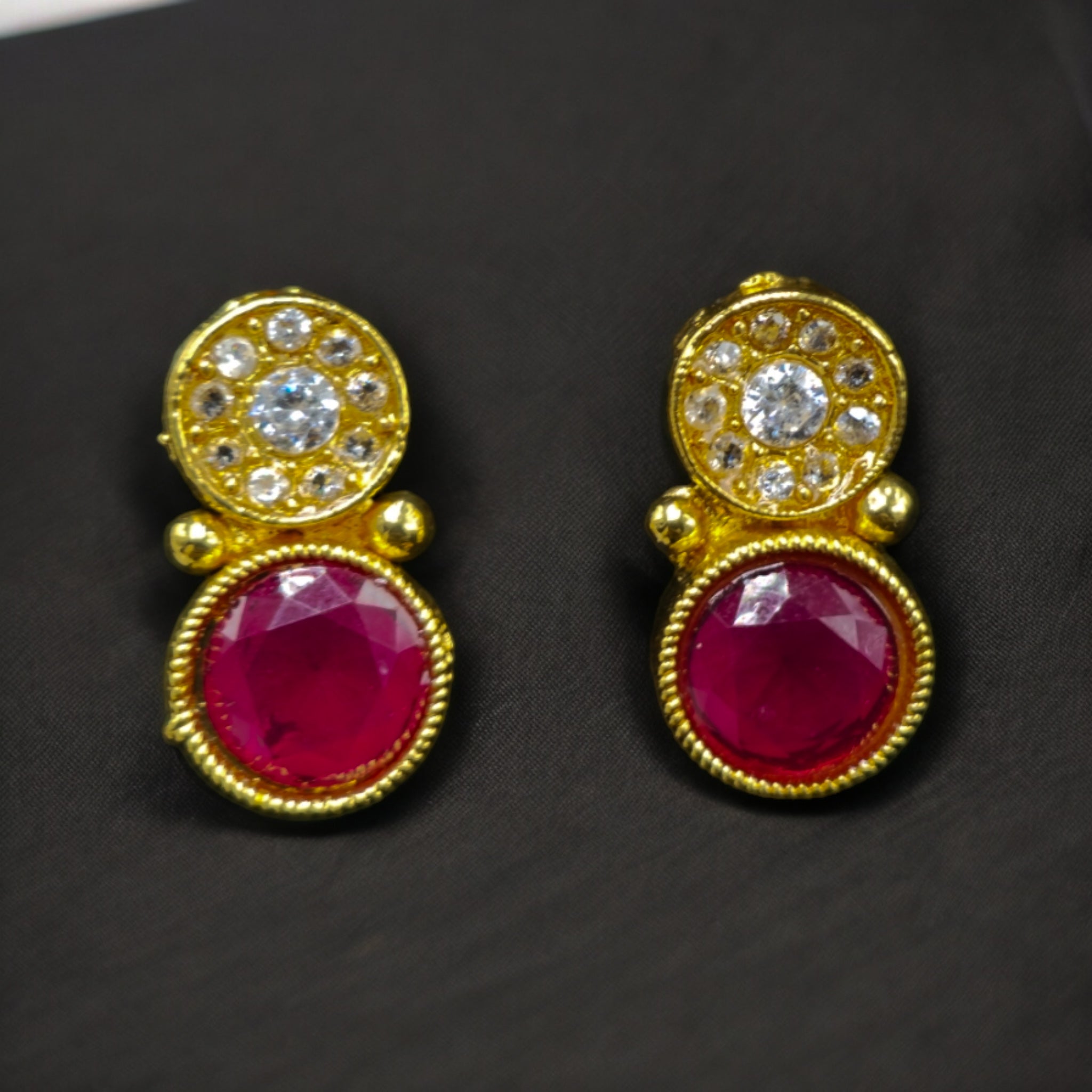 Gold Plated Ruby Stone Necklace with Earrings