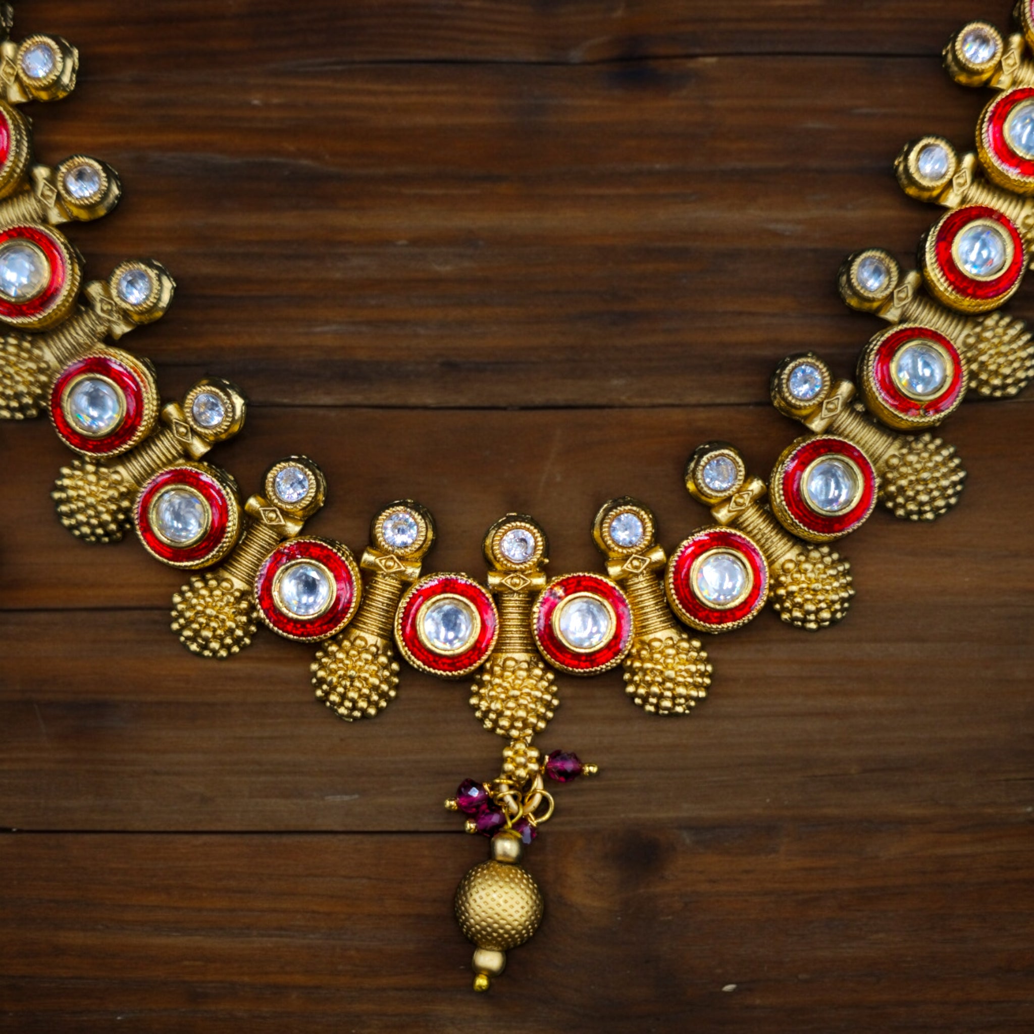 Gold Plated Kundan Necklace with Earrings